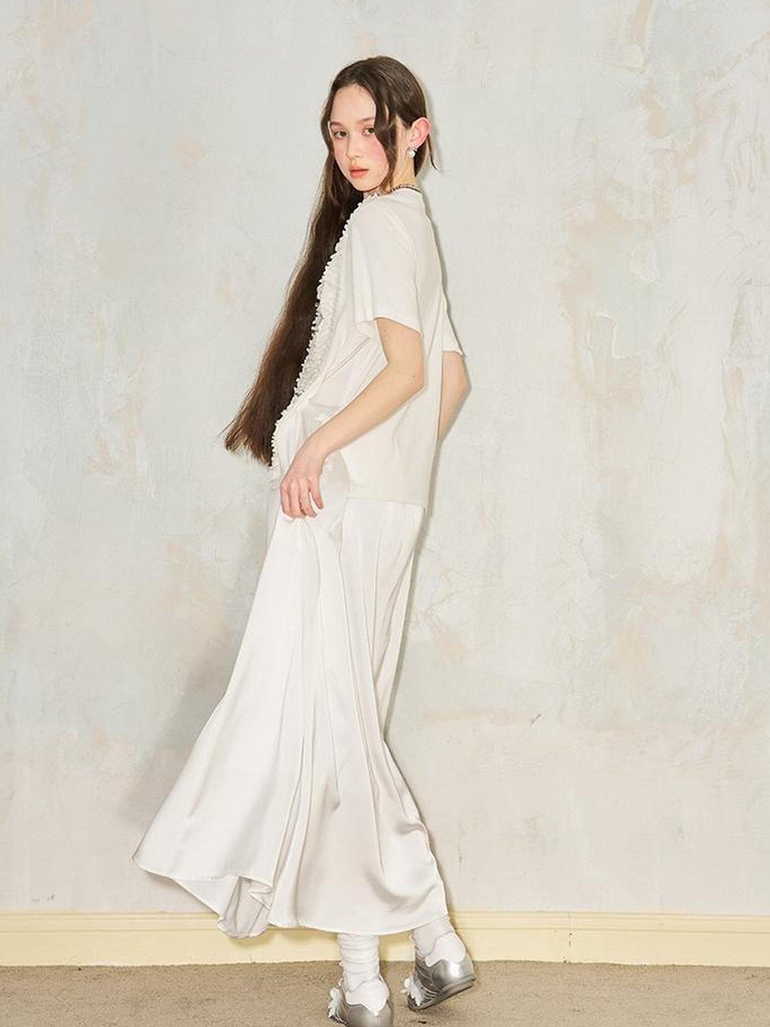 DIDDI MODA Deconstructed Bow Pleat Print Tee Dress