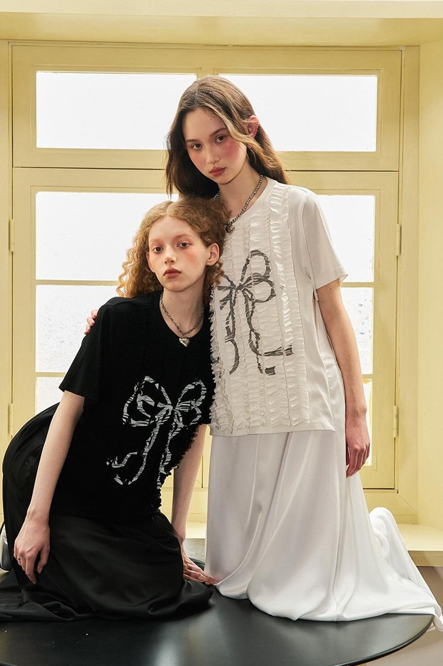 DIDDI MODA Deconstructed Bow Pleat Print Tee Dress