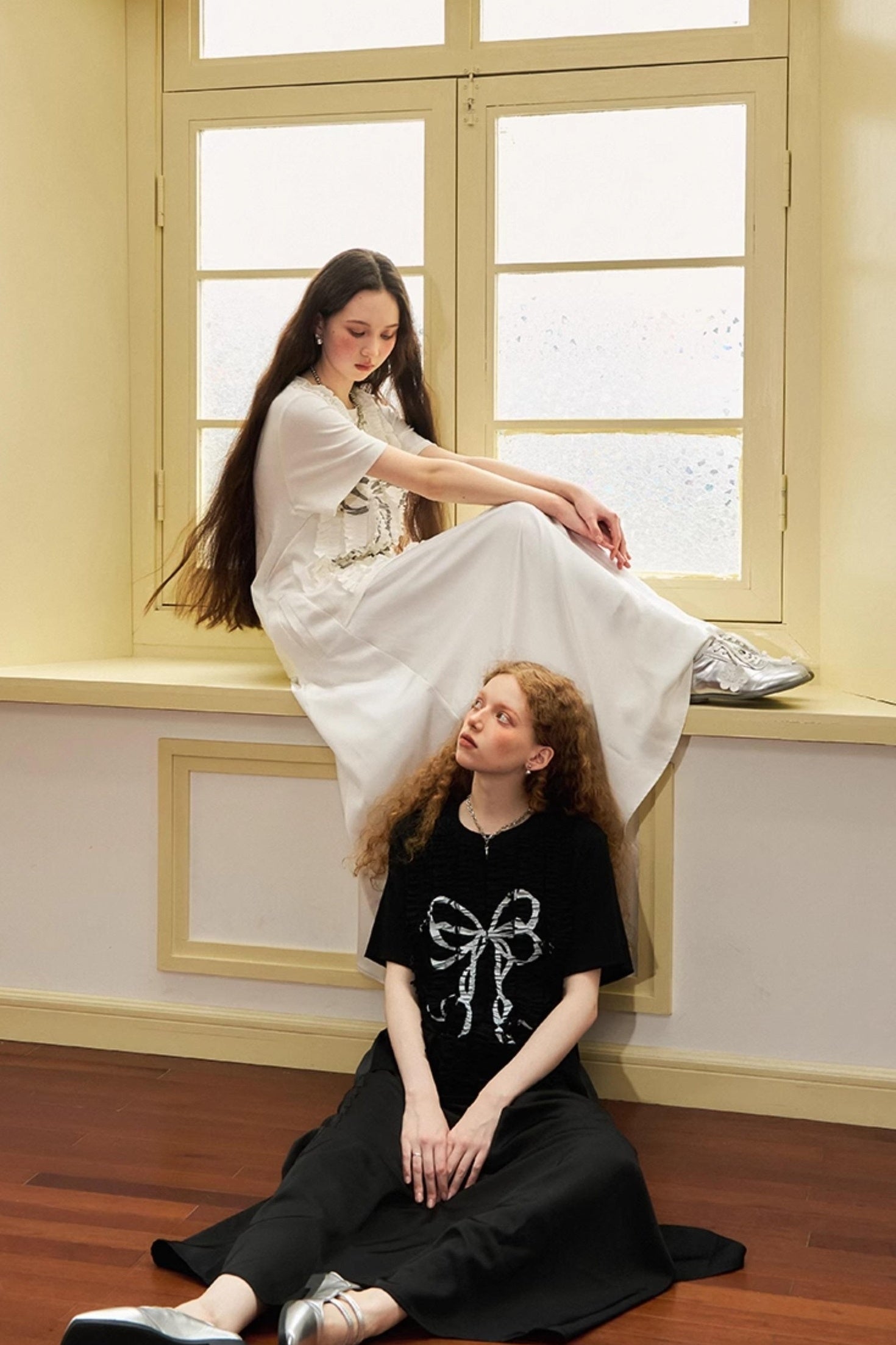 DIDDI MODA Deconstructed Bow Pleat Print Tee Dress