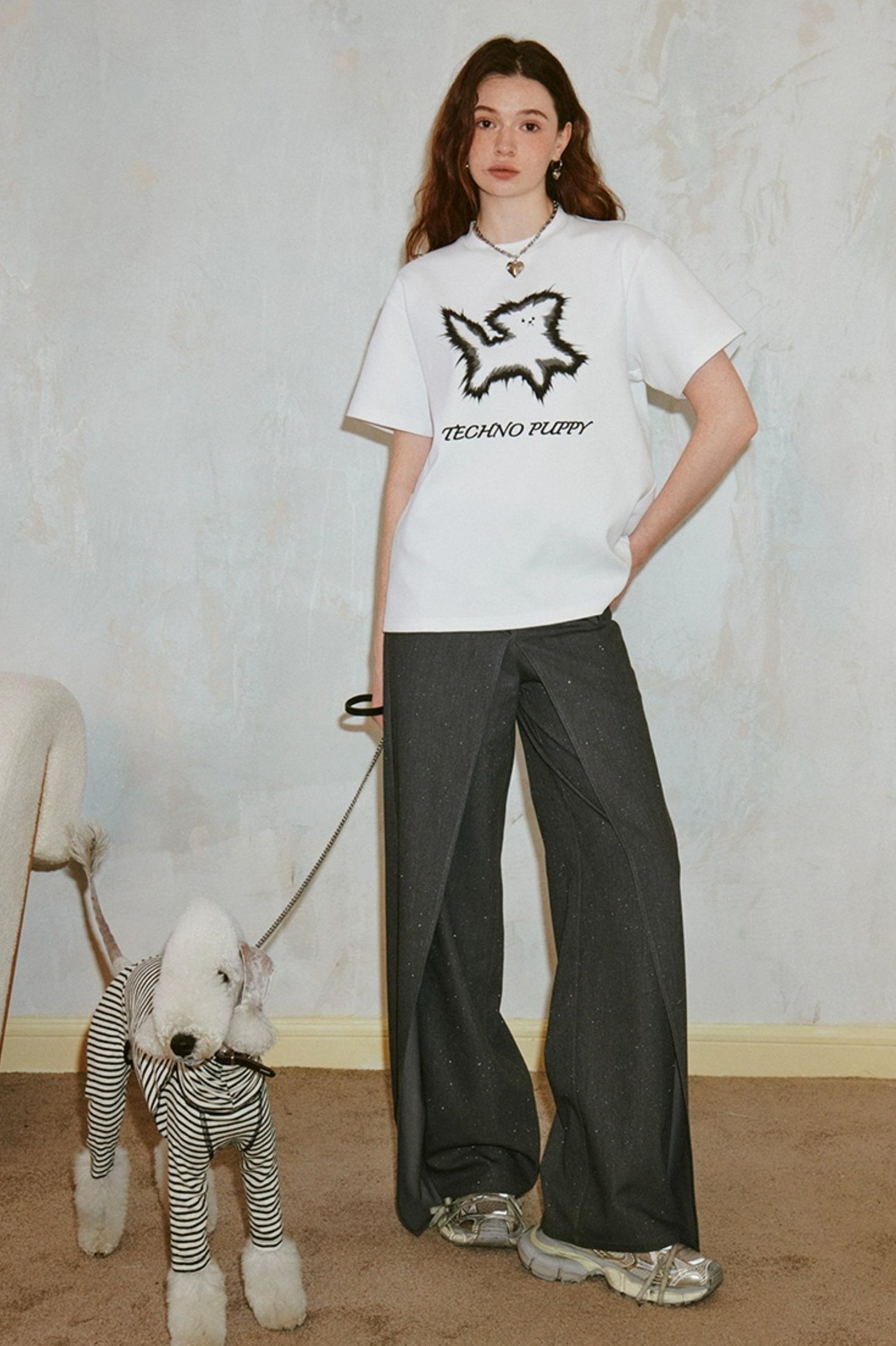 DIDDI MODA Deconstructed Glittery Wide Leg Banana Pants With Asymmetrical Panels