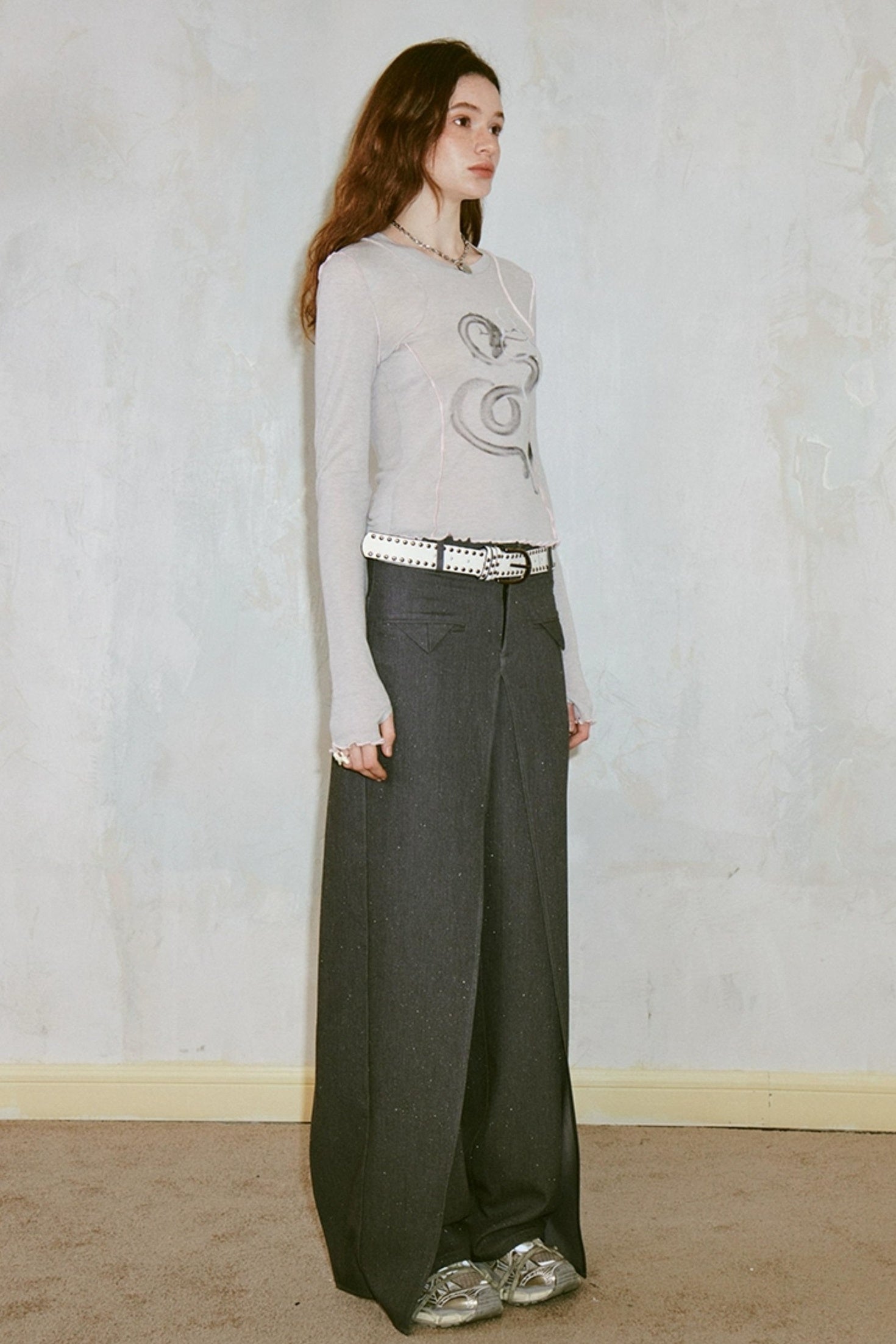 Deconstructed Glittery Wide Leg Banana Pants With Asymmetrical Panels