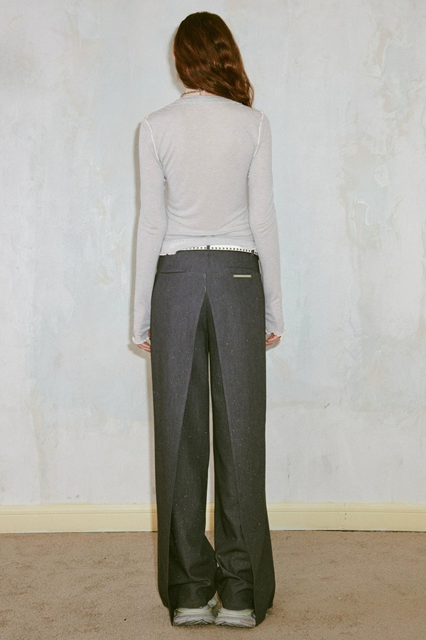 DIDDI MODA Deconstructed Glittery Wide Leg Banana Pants With Asymmetrical Panels