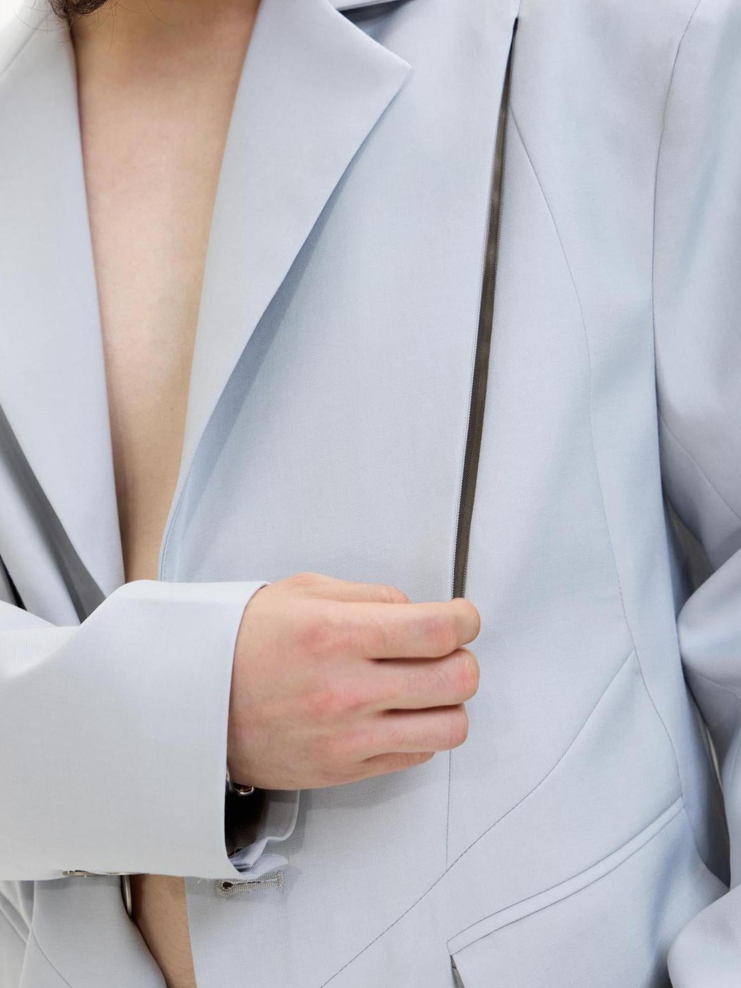 Peoplesense Deconstructed Grey Suit Jacket With Relaxed Fit For Spring Fall
