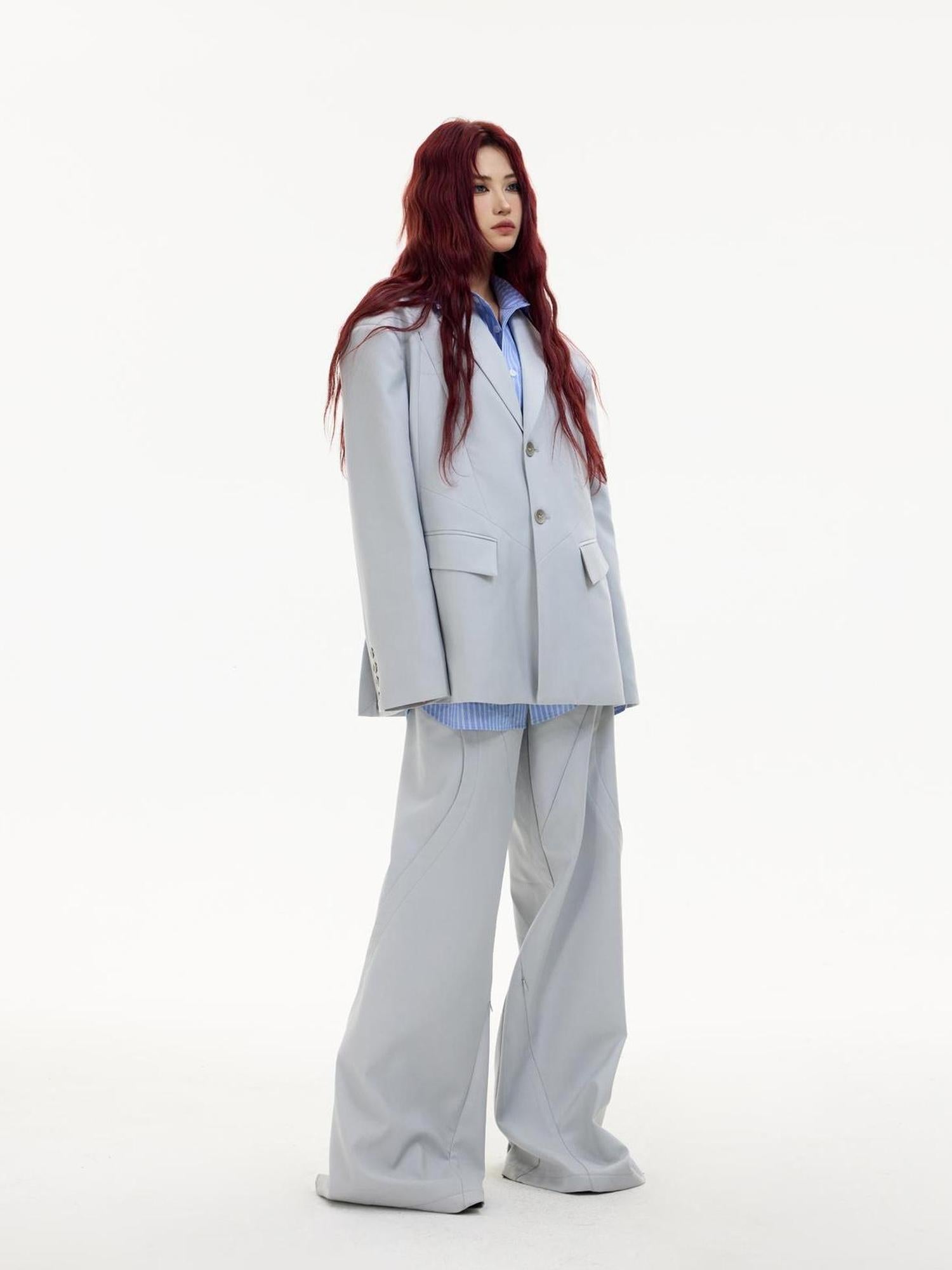 Peoplesense Deconstructed Grey Suit Jacket With Relaxed Fit For Spring Fall