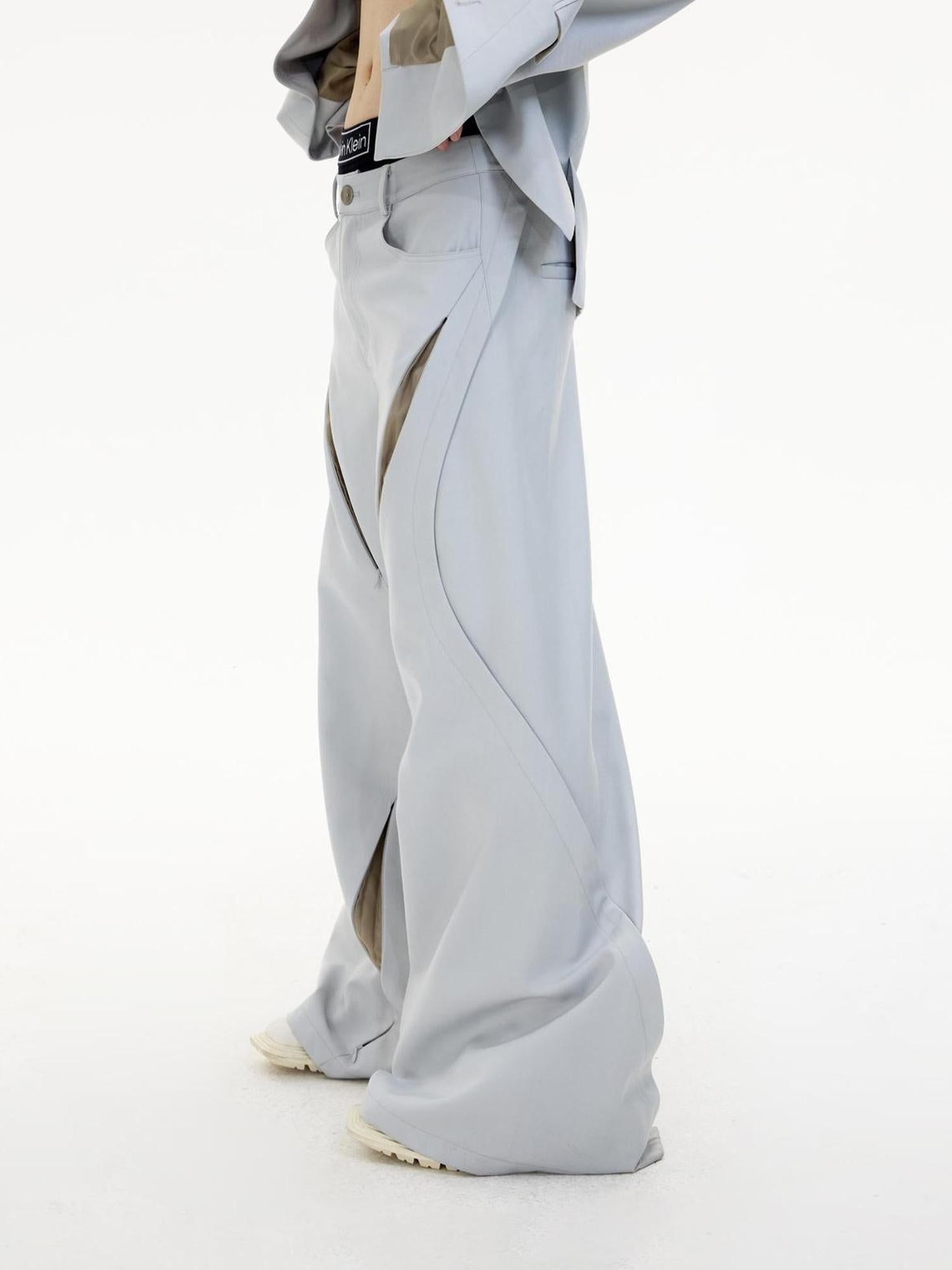 Peoplesense Deconstructed Grey Tapered Wide Leg Trousers With Micro Flare