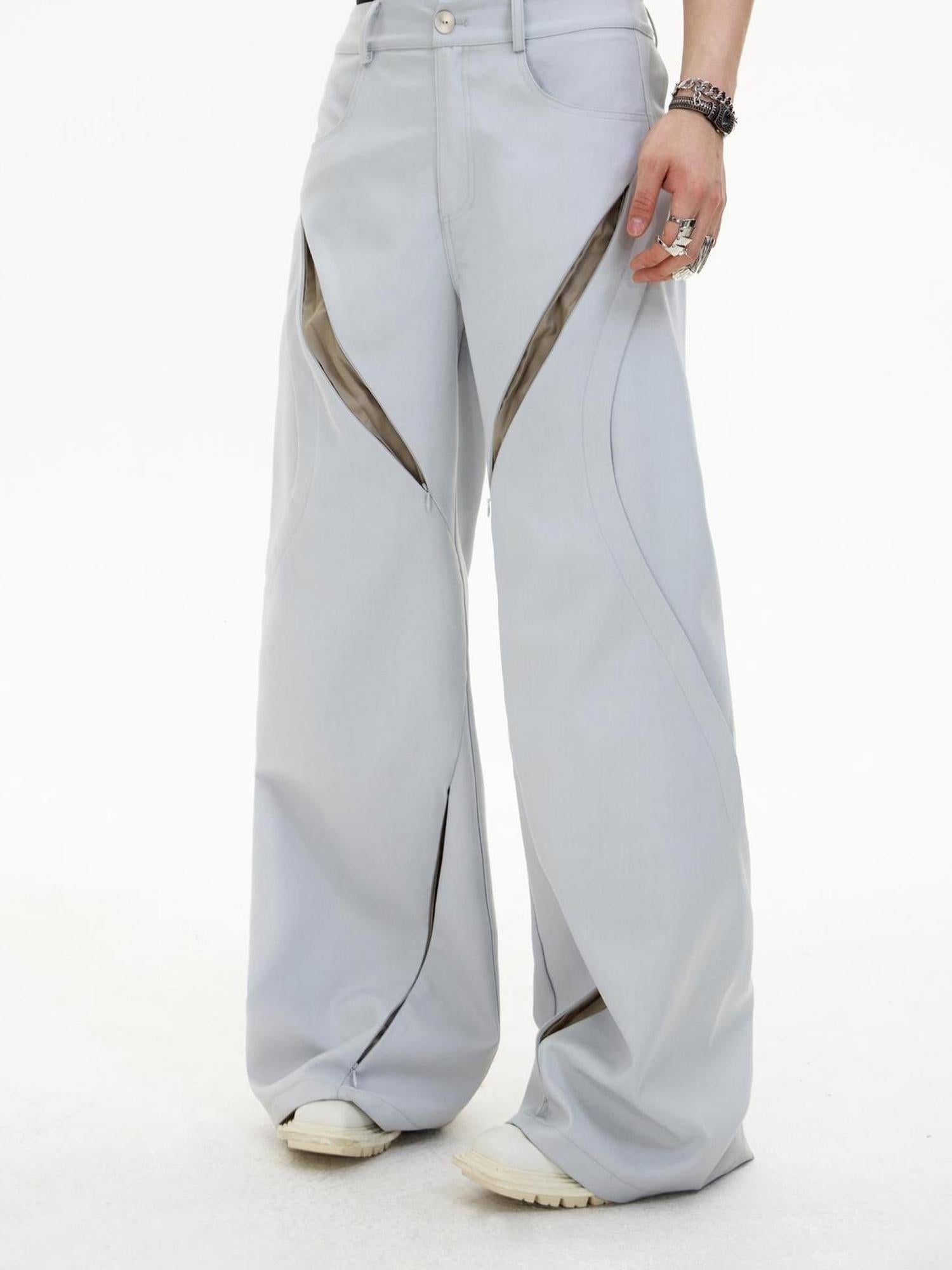 Peoplesense Deconstructed Grey Tapered Wide Leg Trousers With Micro Flare