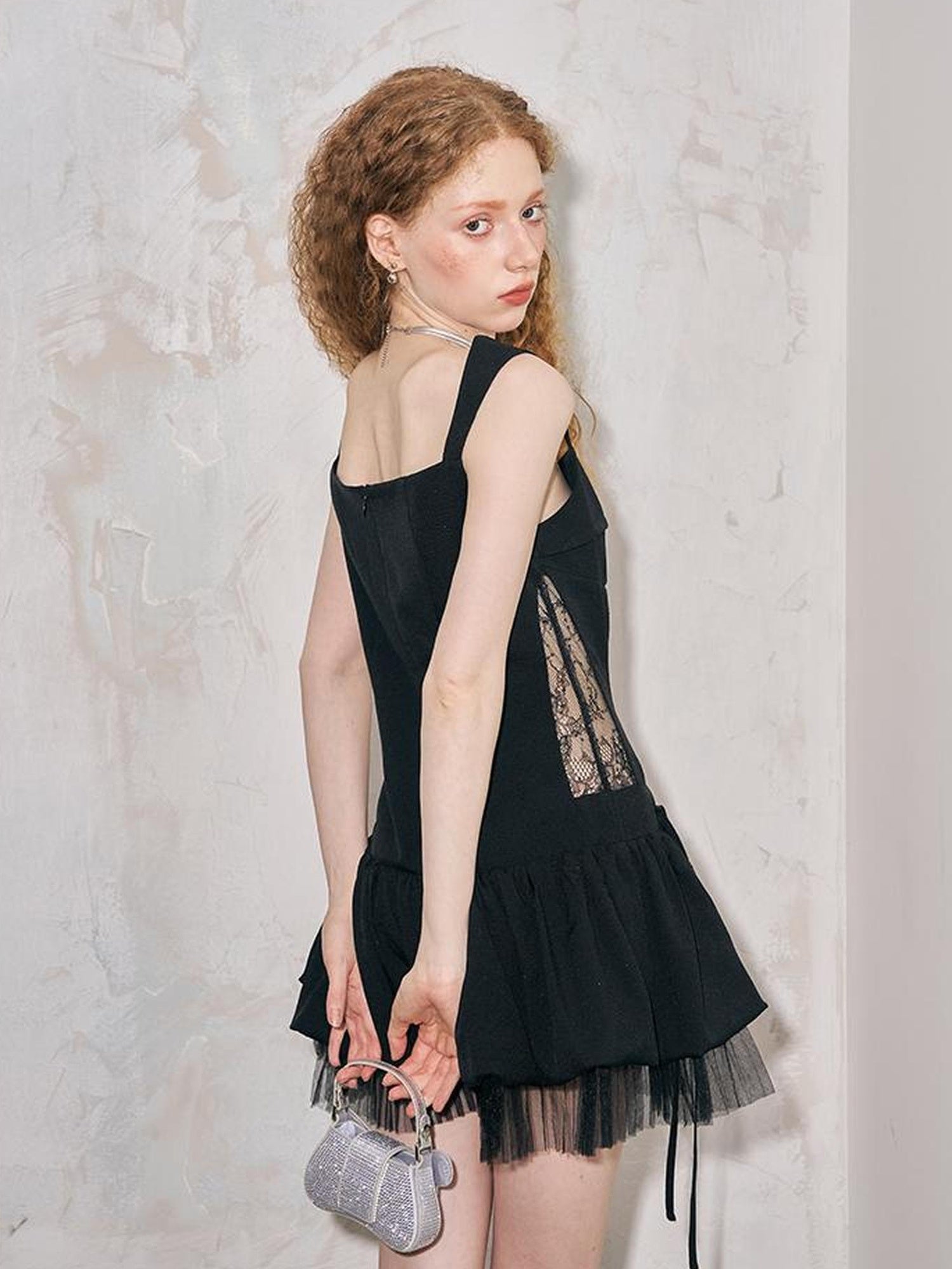 DIDDI MODA Deconstructed Lace Bloom Mini Dress With Crystal Embellishment