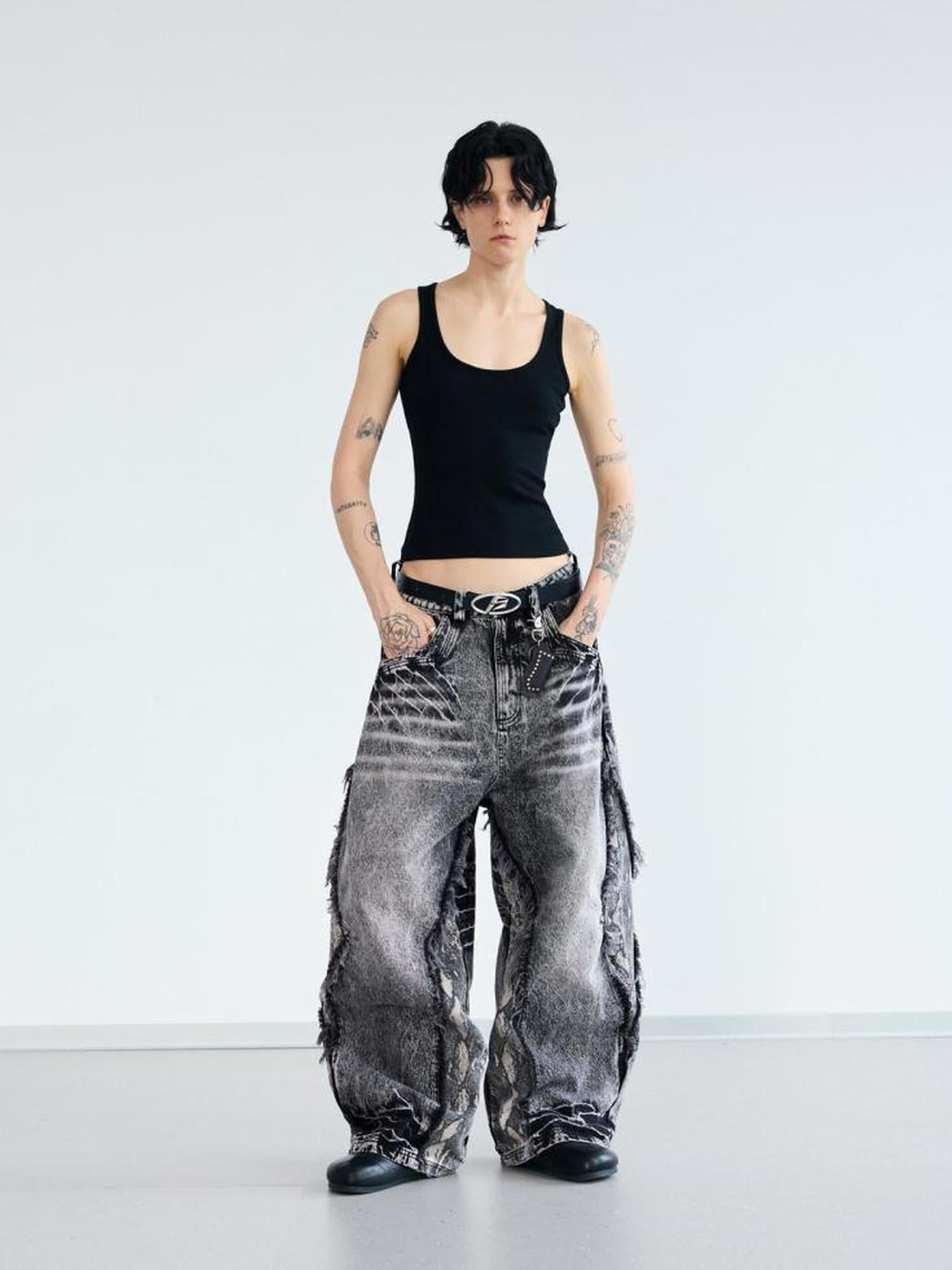 Peoplesense Deconstructed Raw Edge Washed Scimitar Jeans