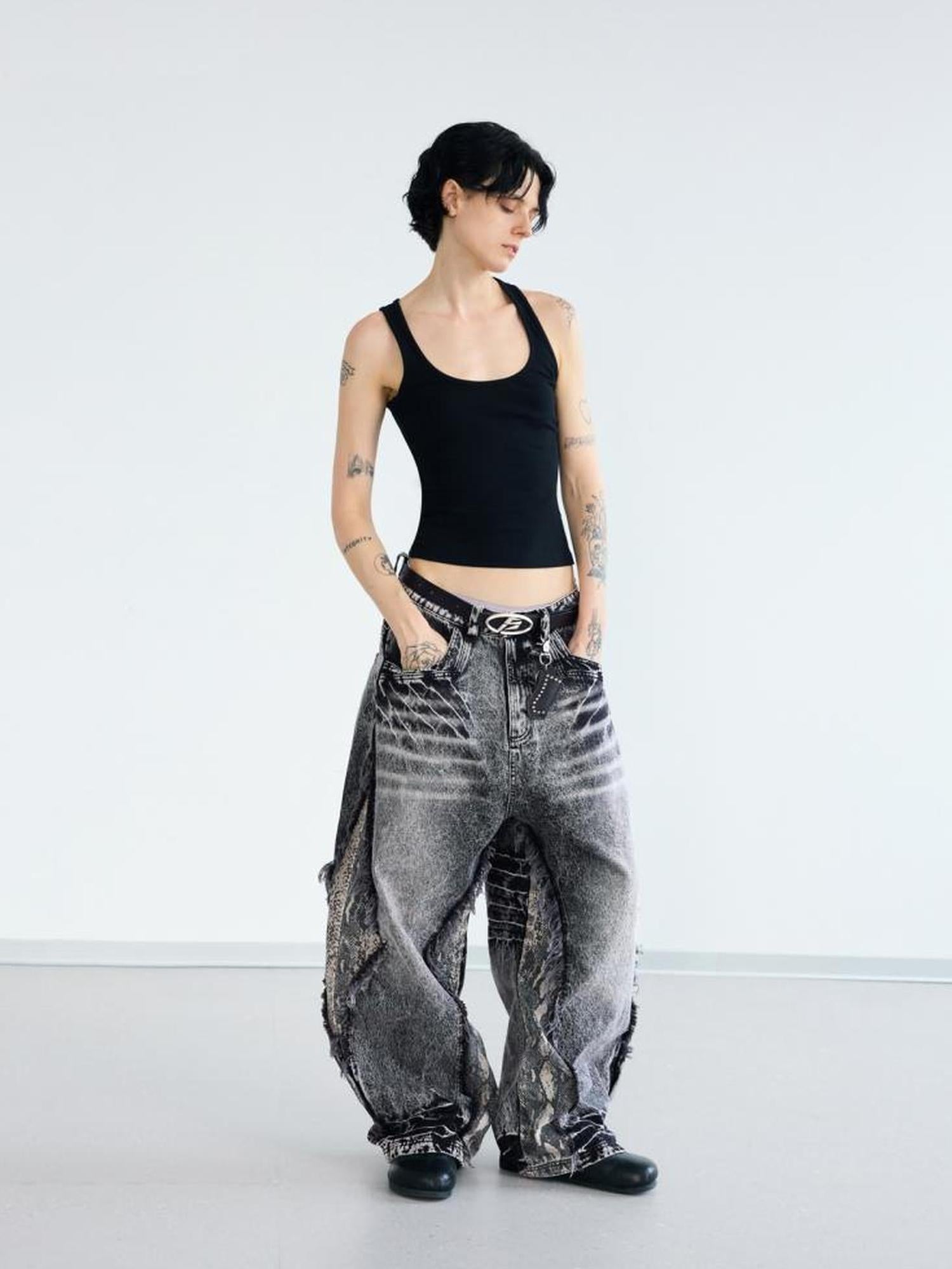 Peoplesense Deconstructed Raw Edge Washed Scimitar Jeans