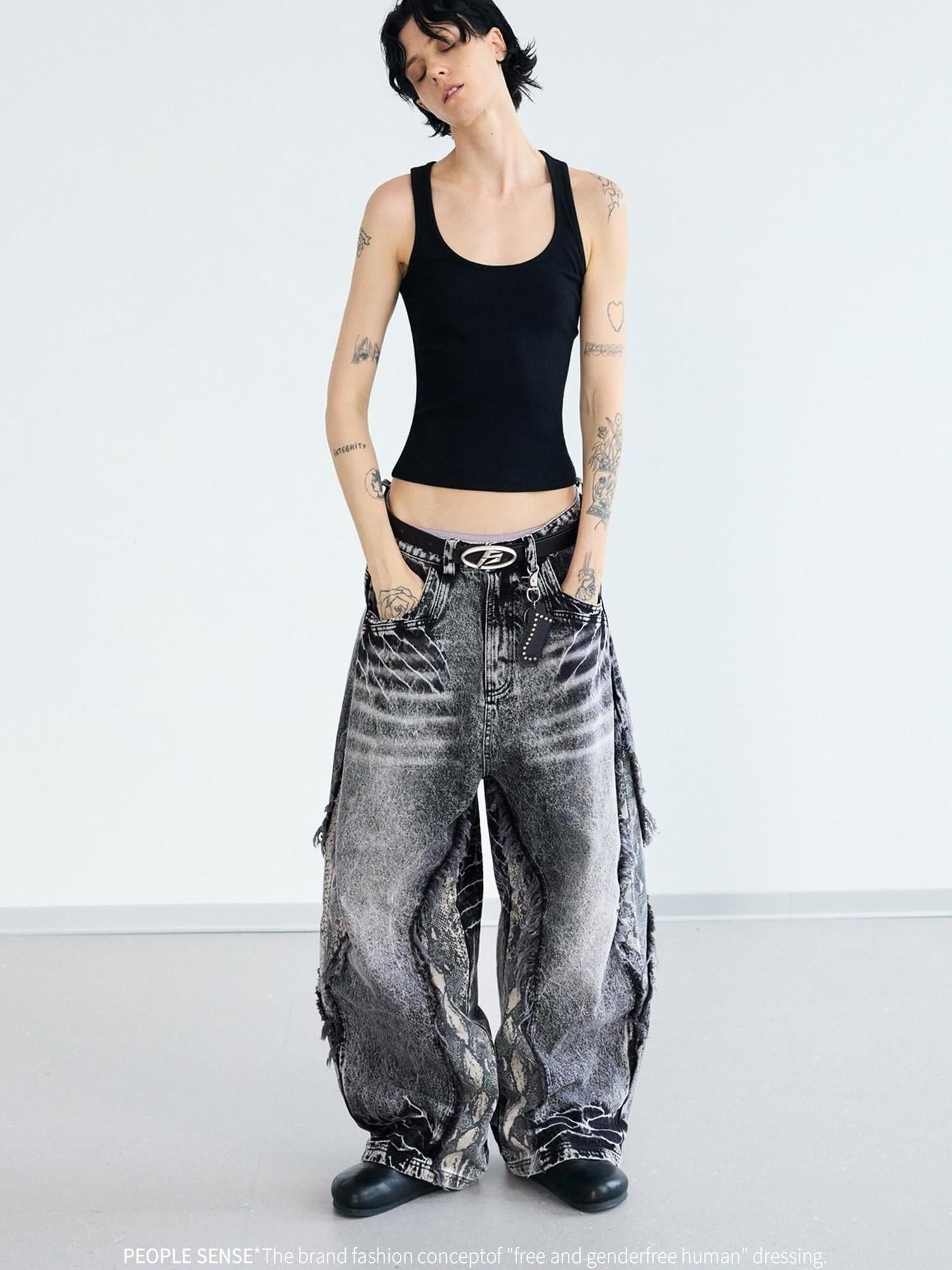 Peoplesense Deconstructed Raw Edge Washed Scimitar Jeans