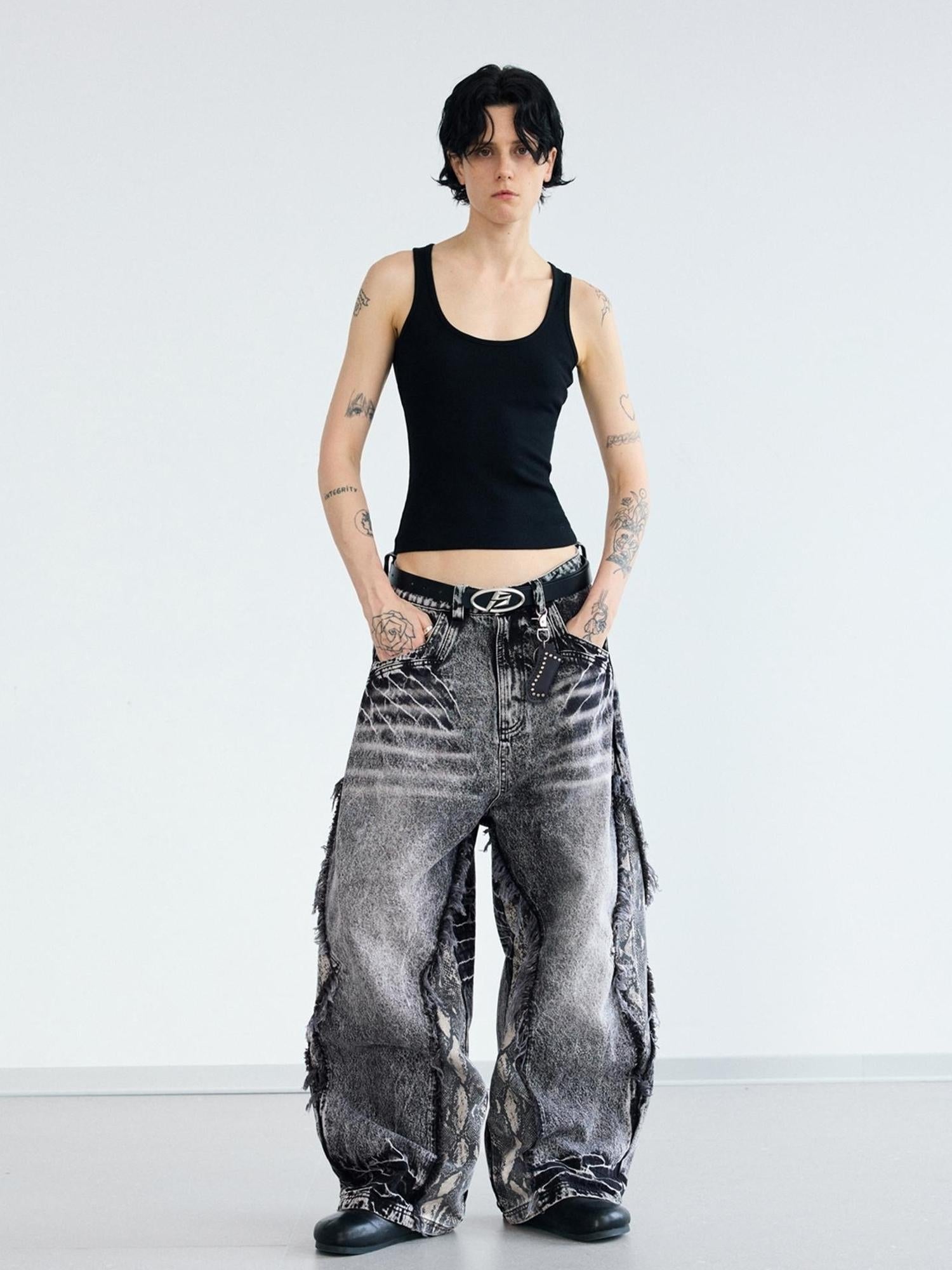 Peoplesense Deconstructed Raw Edge Washed Scimitar Jeans