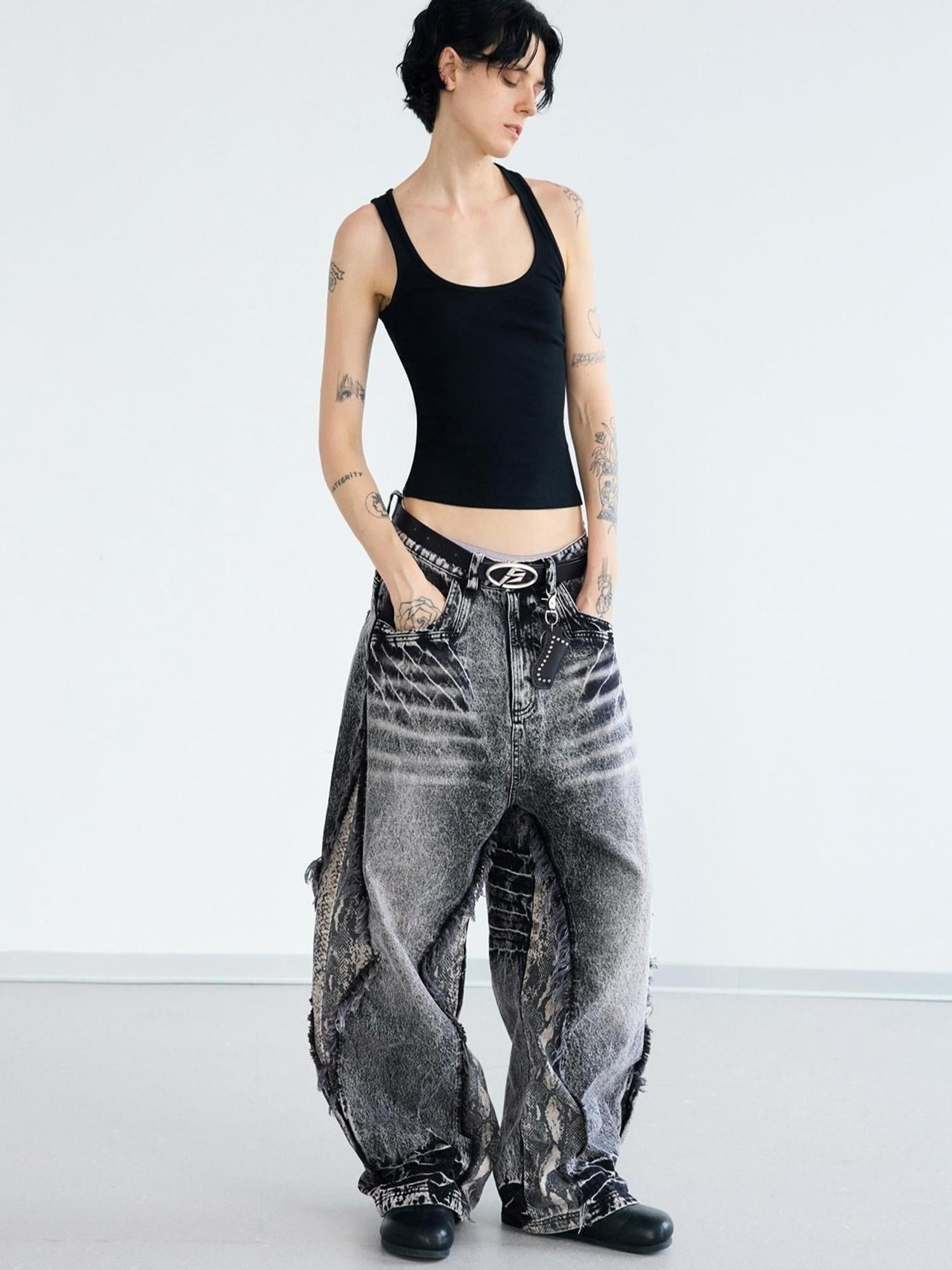Peoplesense Deconstructed Raw Edge Washed Scimitar Jeans