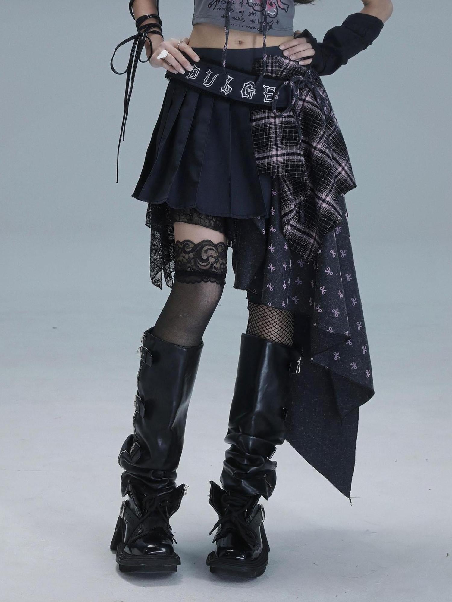 WSW WUSHENWU Deconstructed Romance Plaid Asymmetrical Skirt