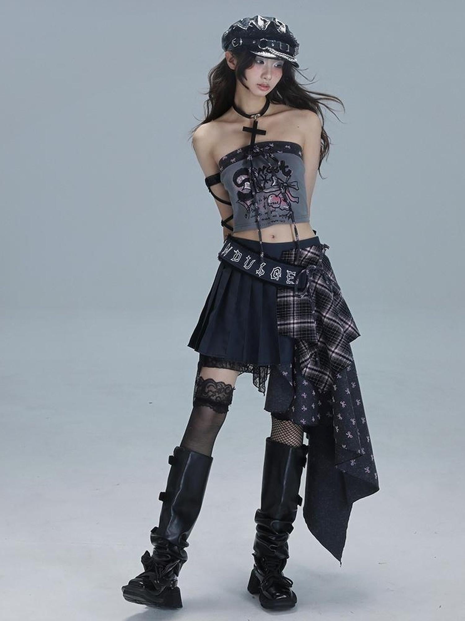 WSW WUSHENWU Deconstructed Romance Plaid Asymmetrical Skirt
