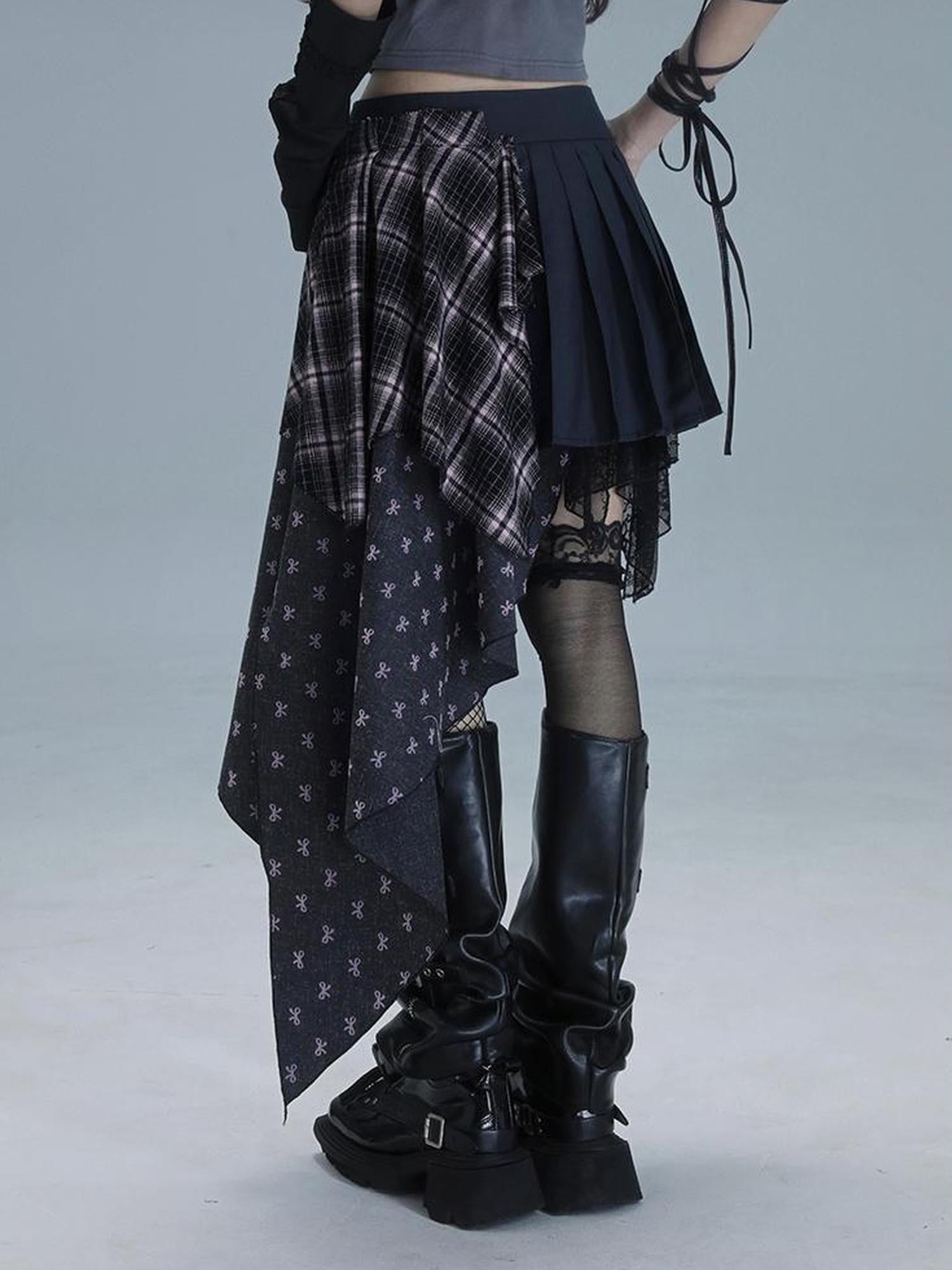 WSW WUSHENWU Deconstructed Romance Plaid Asymmetrical Skirt