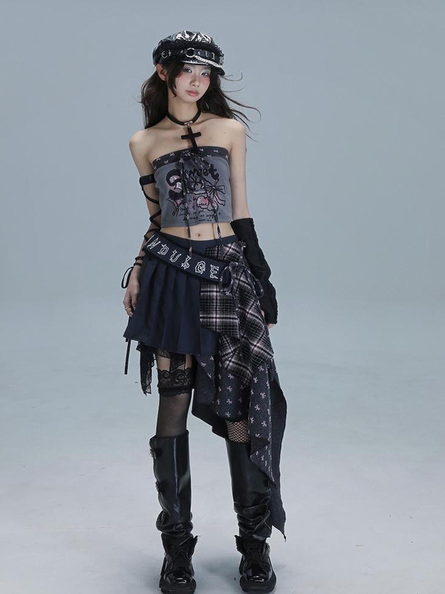 WSW WUSHENWU Deconstructed Romance Plaid Asymmetrical Skirt