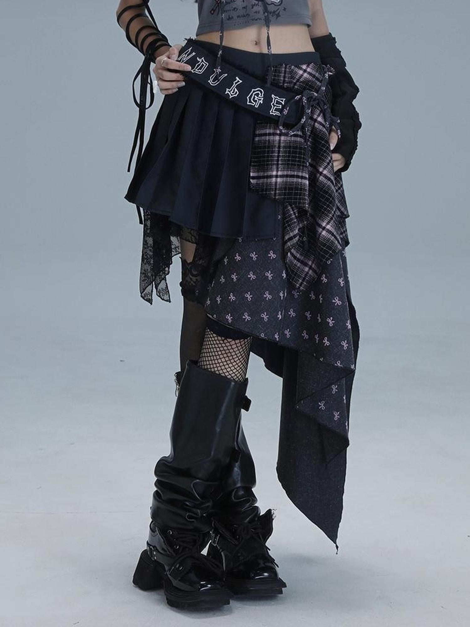 WSW WUSHENWU Deconstructed Romance Plaid Asymmetrical Skirt