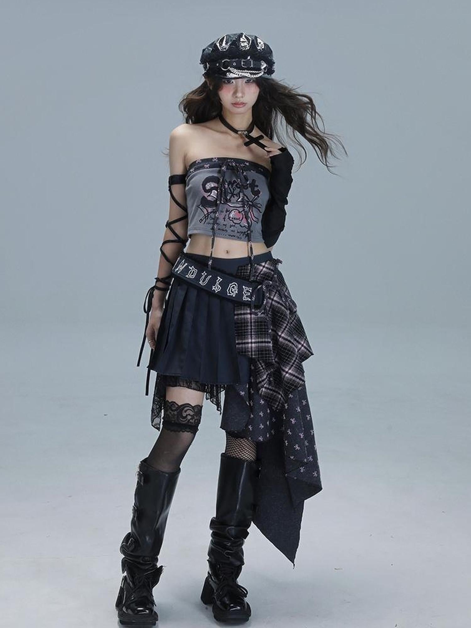 WSW WUSHENWU Deconstructed Romance Plaid Asymmetrical Skirt