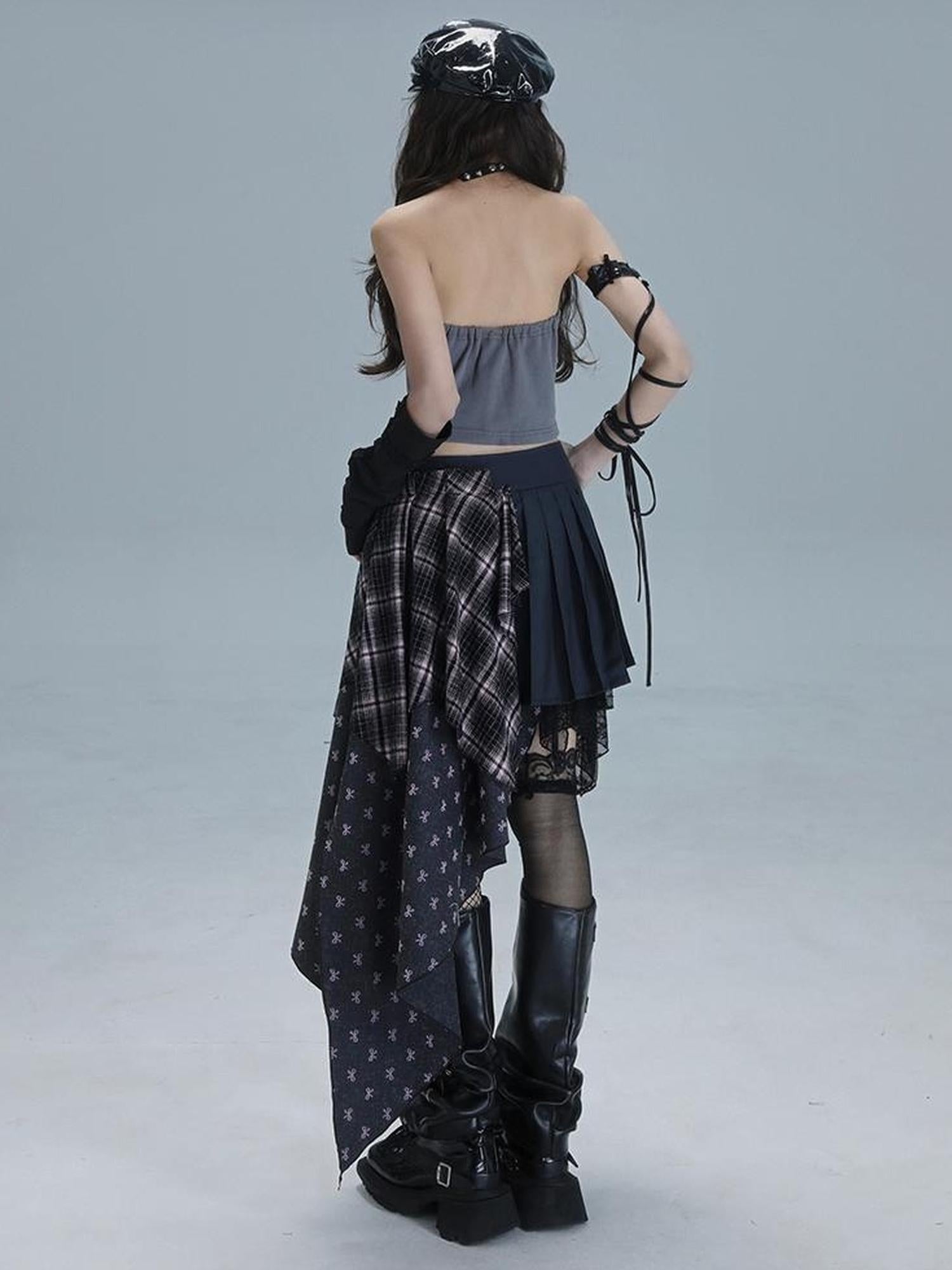 WSW WUSHENWU Deconstructed Romance Plaid Asymmetrical Skirt