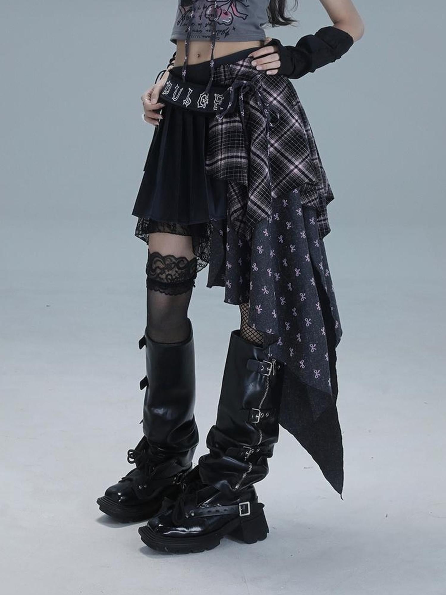 WSW WUSHENWU Deconstructed Romance Plaid Asymmetrical Skirt
