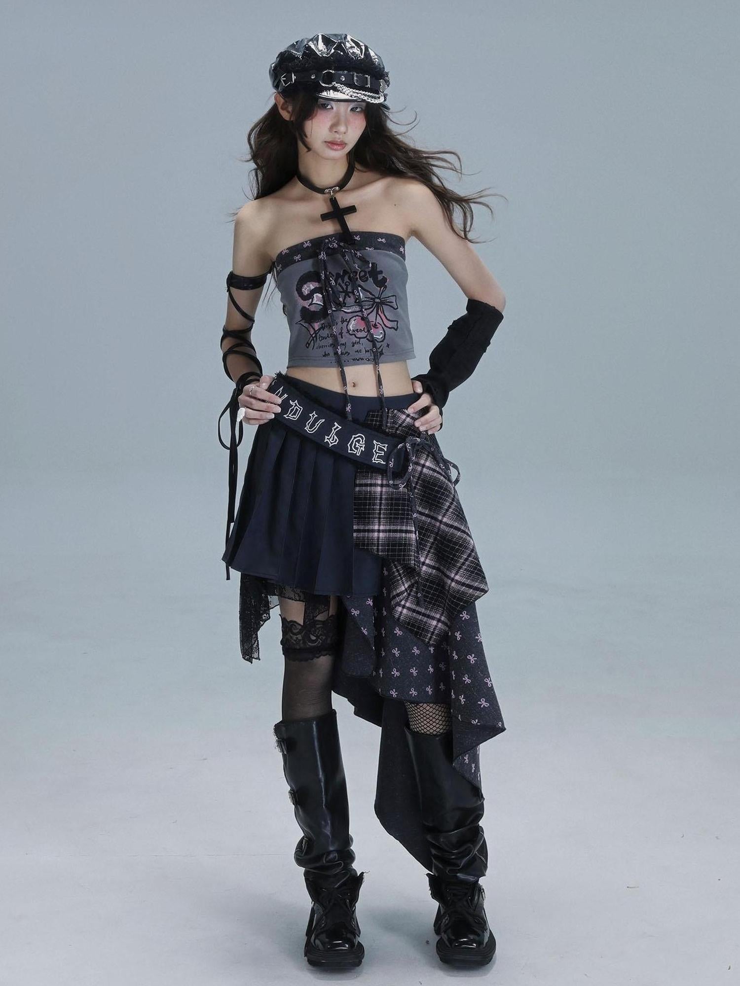 WSW WUSHENWU Deconstructed Romance Plaid Asymmetrical Skirt