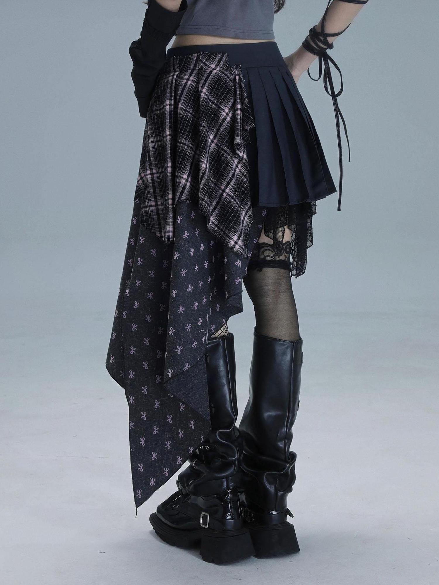 WSW WUSHENWU Deconstructed Romance Plaid Asymmetrical Skirt