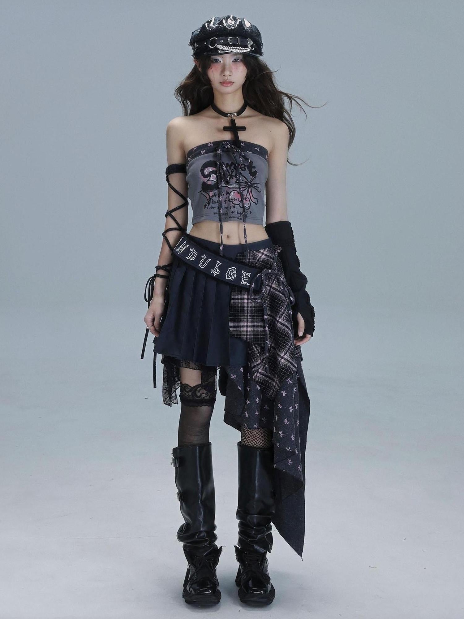 WSW WUSHENWU Deconstructed Romance Plaid Asymmetrical Skirt