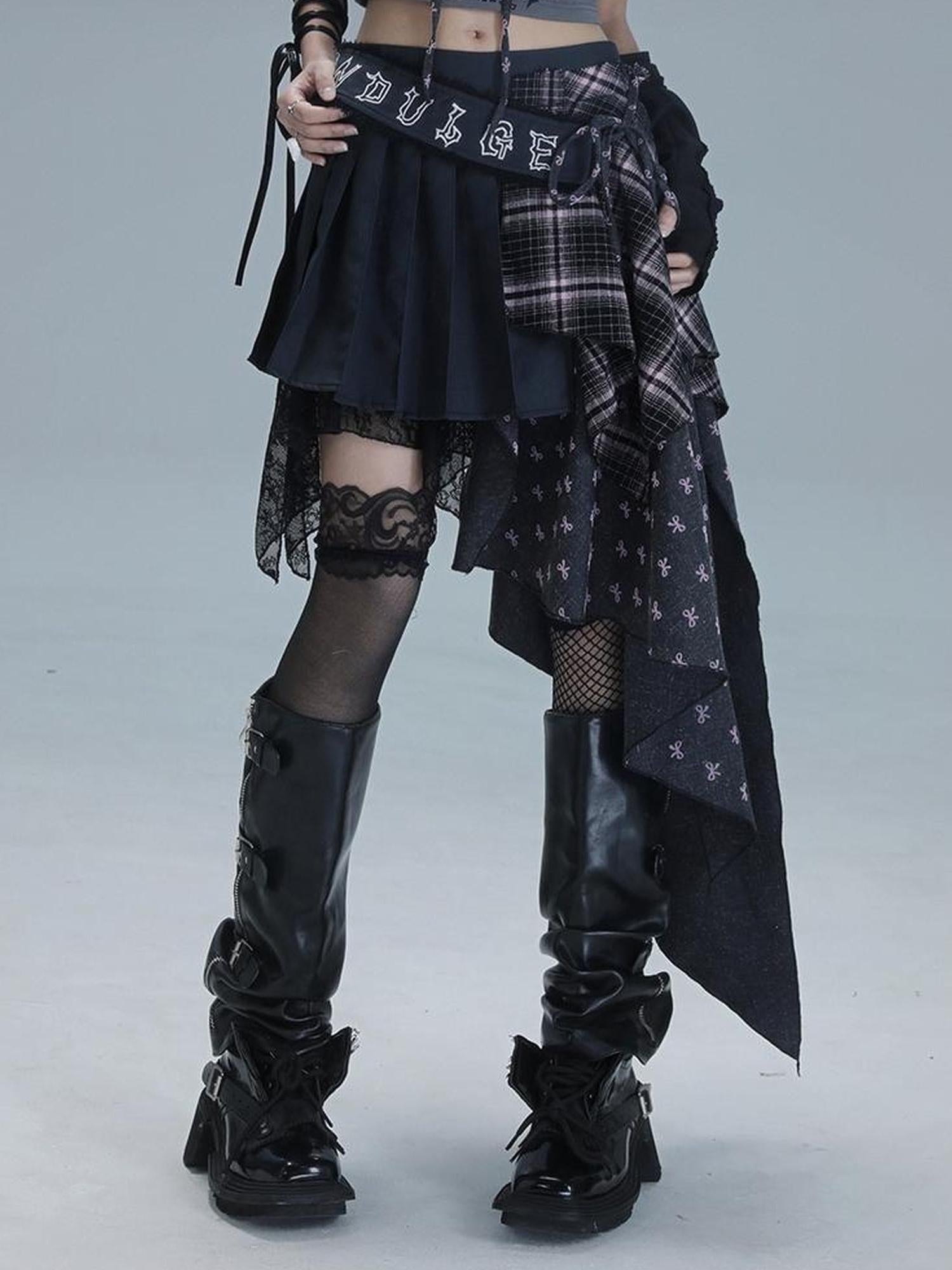 WSW WUSHENWU Deconstructed Romance Plaid Asymmetrical Skirt
