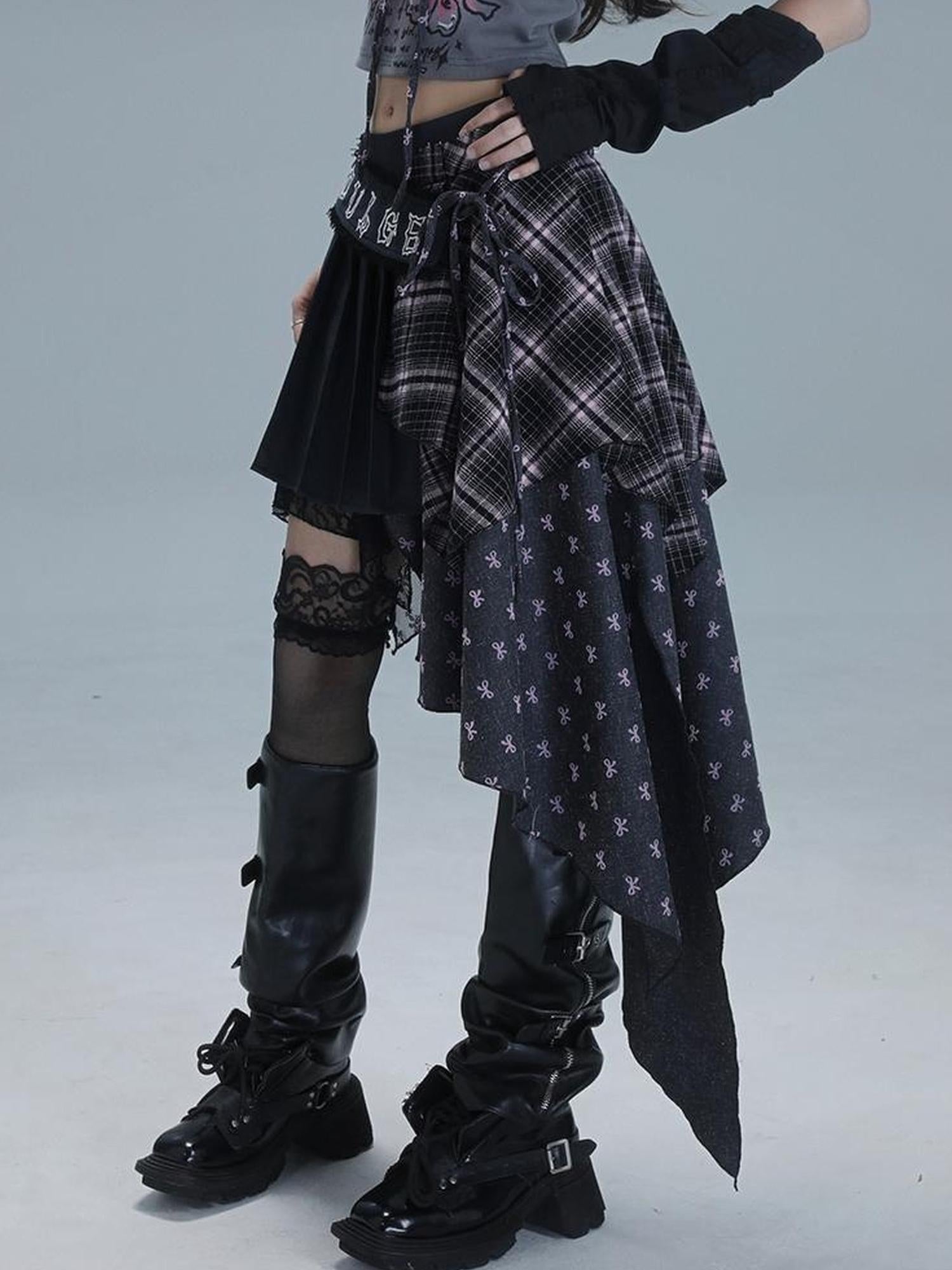 WSW WUSHENWU Deconstructed Romance Plaid Asymmetrical Skirt