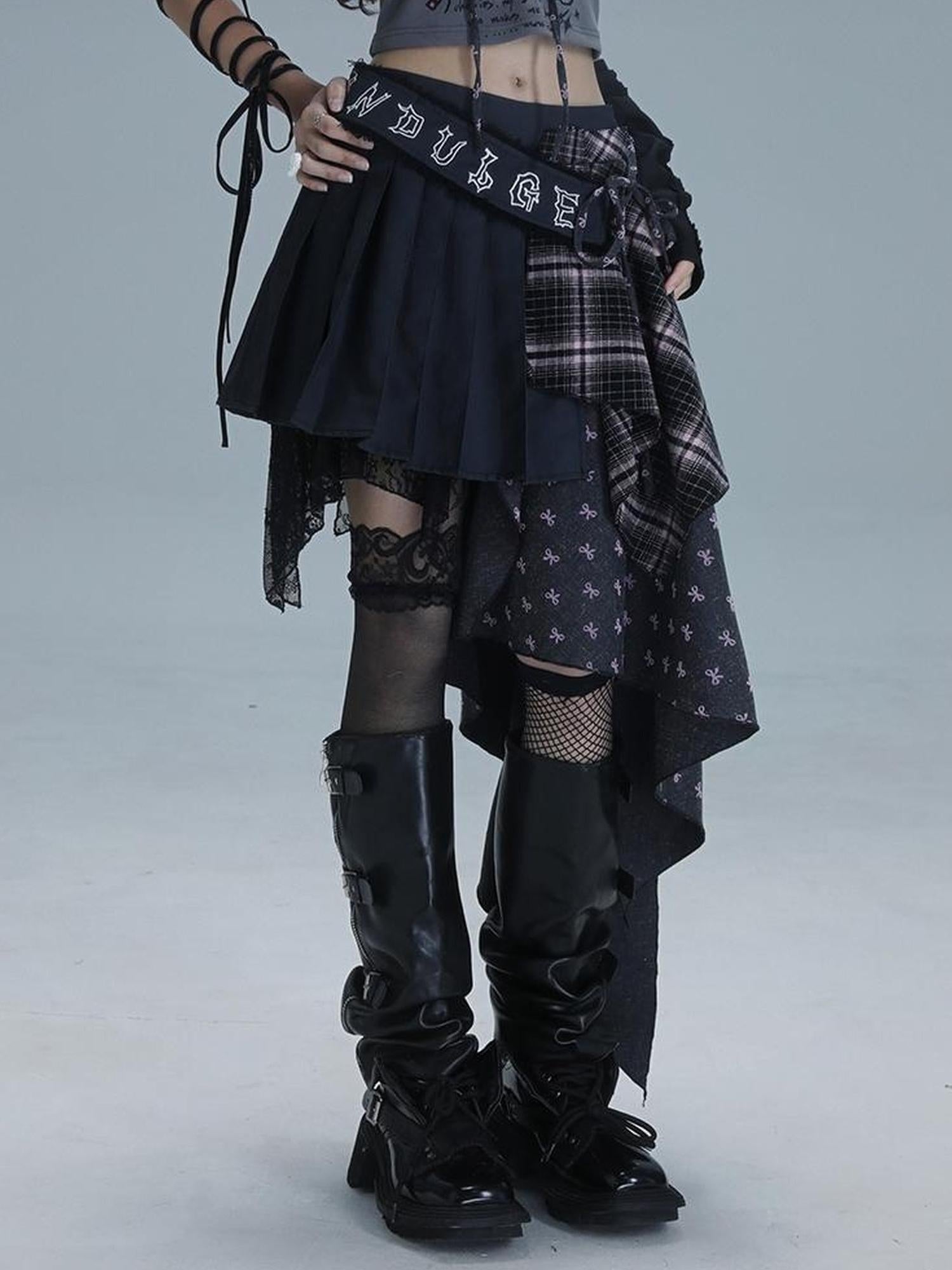 WSW WUSHENWU Deconstructed Romance Plaid Asymmetrical Skirt