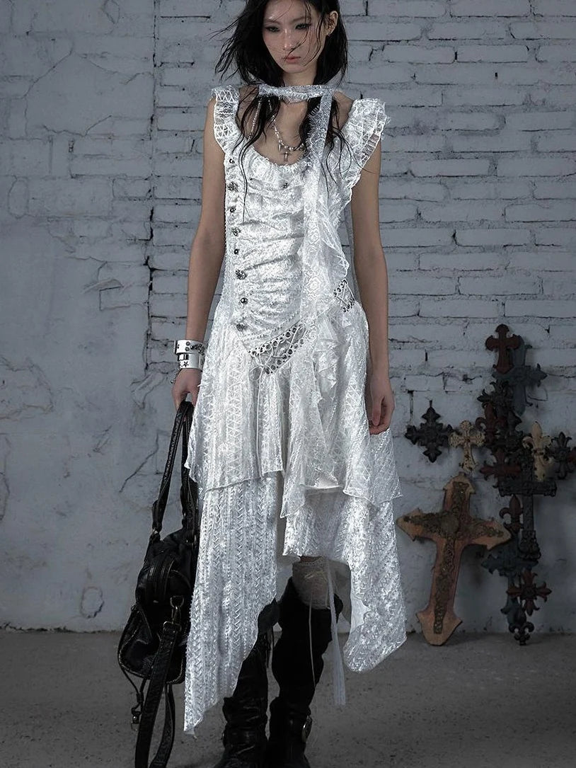 Deconstructed Ruffled Lace Velvet Ballet Strappy Dress