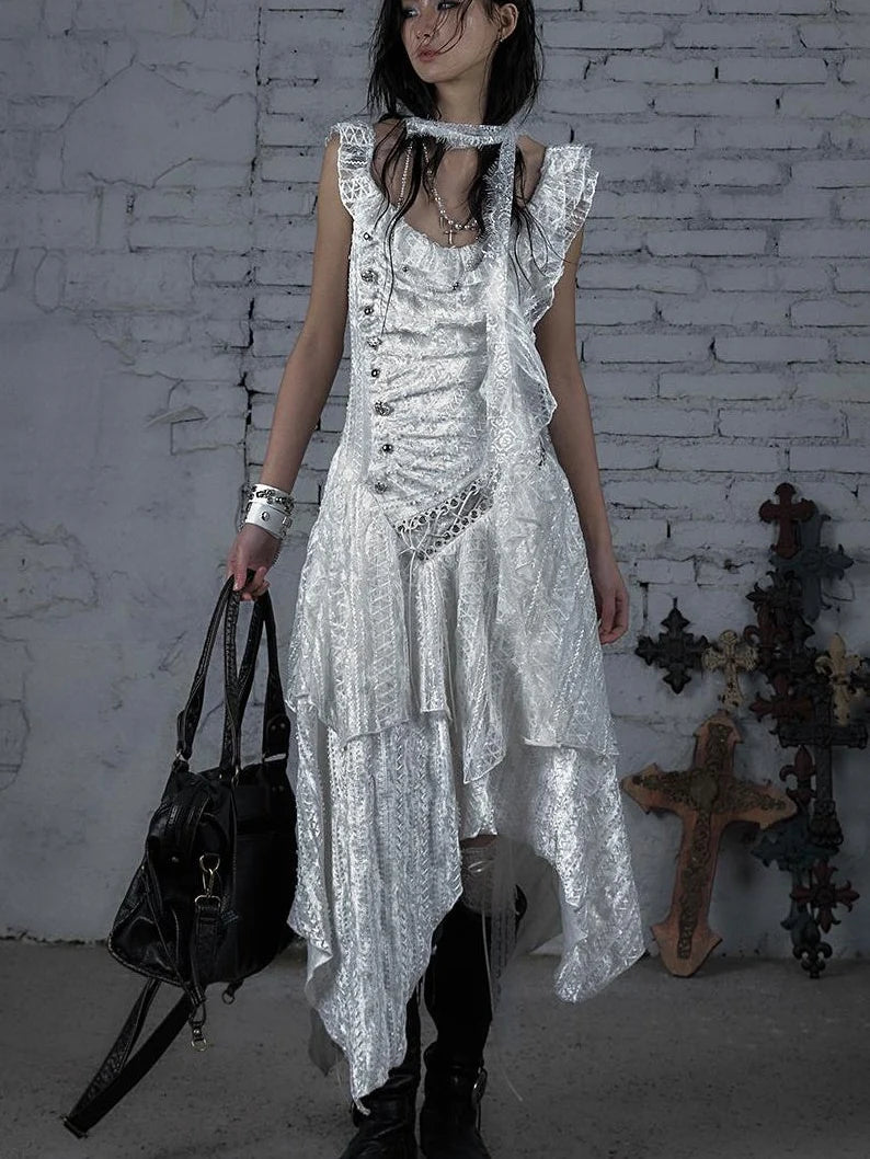 Deconstructed Ruffled Lace Velvet Ballet Strappy Dress