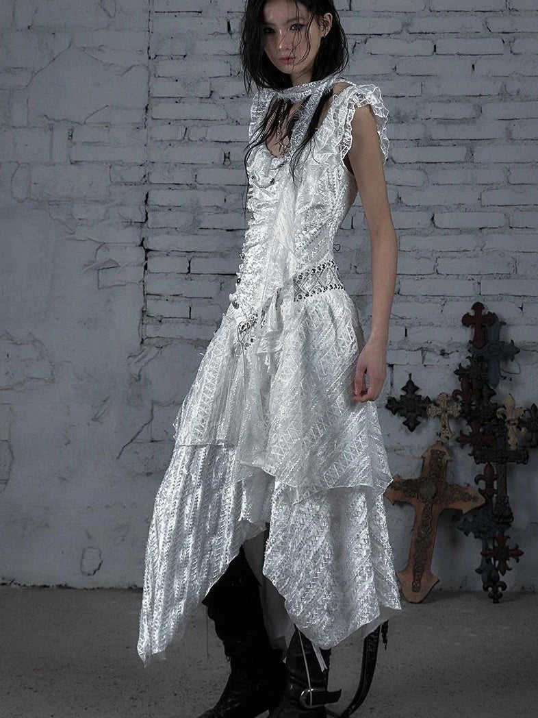 Deconstructed Ruffled Lace Velvet Ballet Strappy Dress