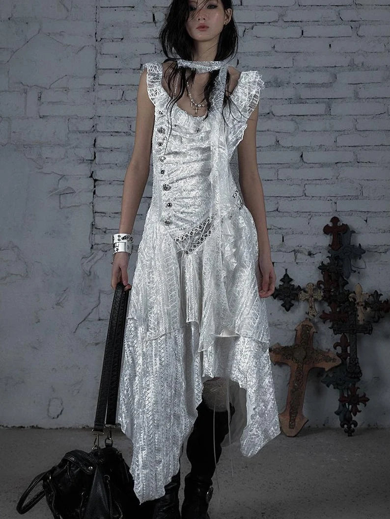 Deconstructed Ruffled Lace Velvet Ballet Strappy Dress