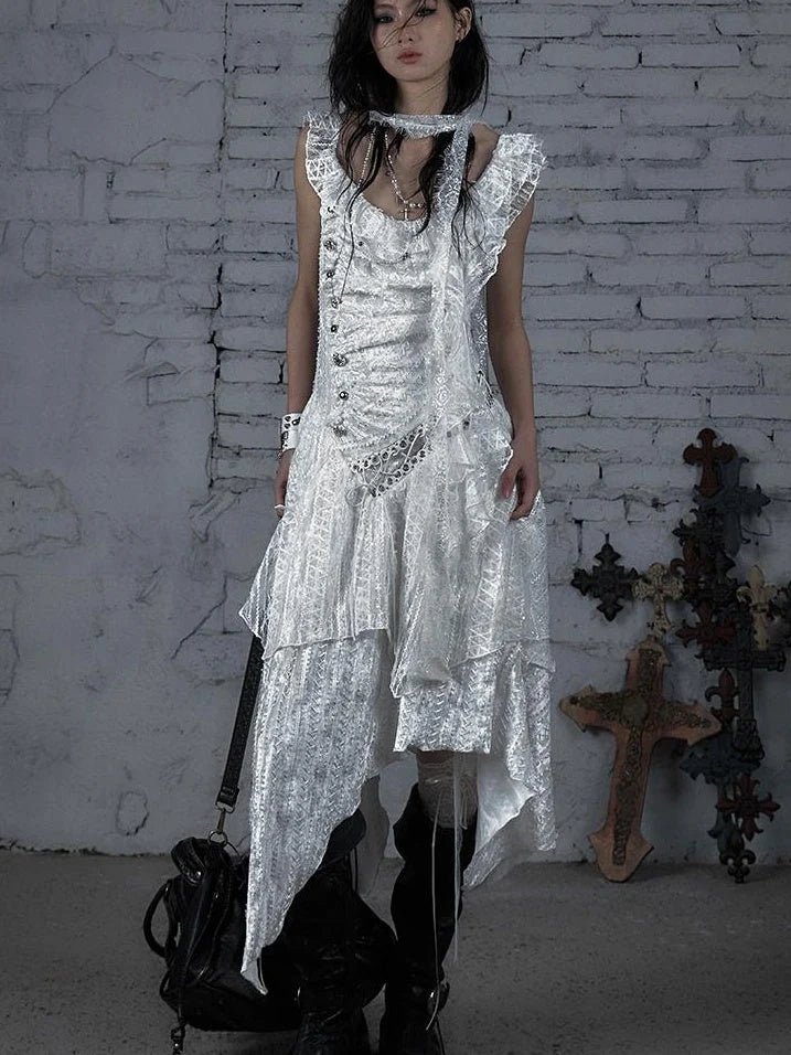 Deconstructed Ruffled Lace Velvet Ballet Strappy Dress