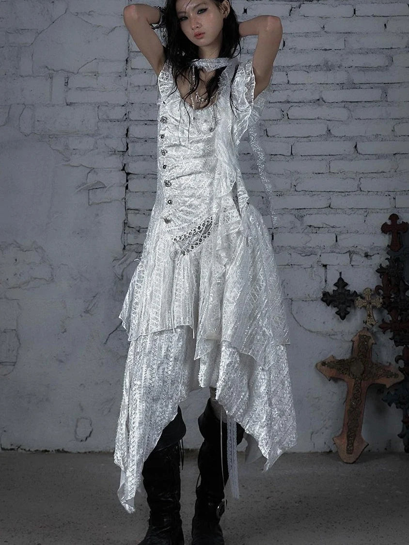 Deconstructed Ruffled Lace Velvet Ballet Strappy Dress