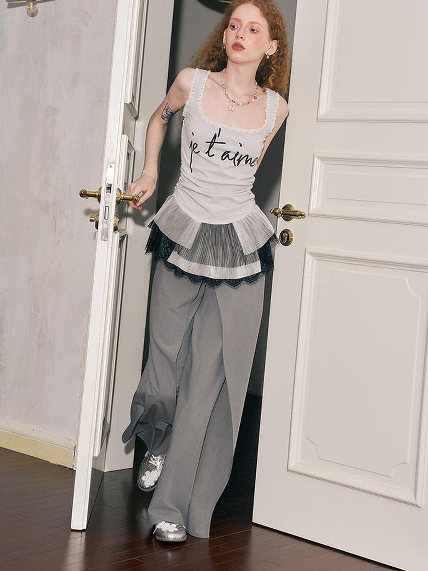 DIDDI MODA Deconstructed Wide Leg Glittery Banana Pants