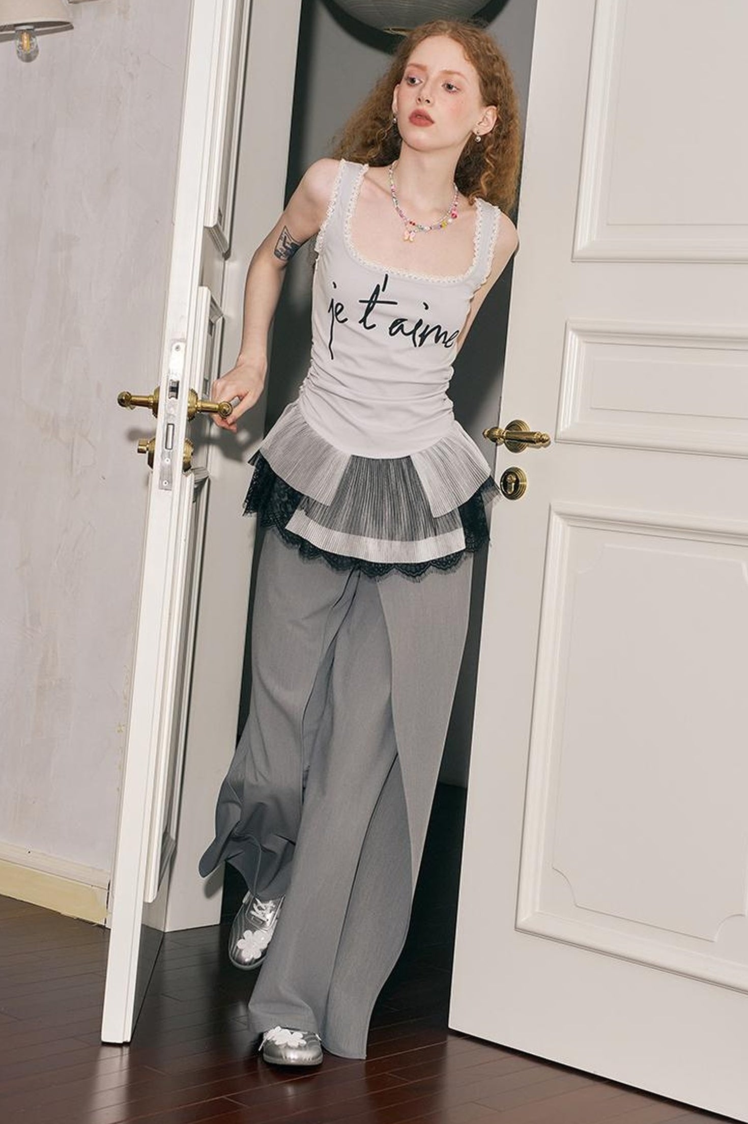 DIDDI MODA Deconstructed Wide Leg Glittery Banana Pants