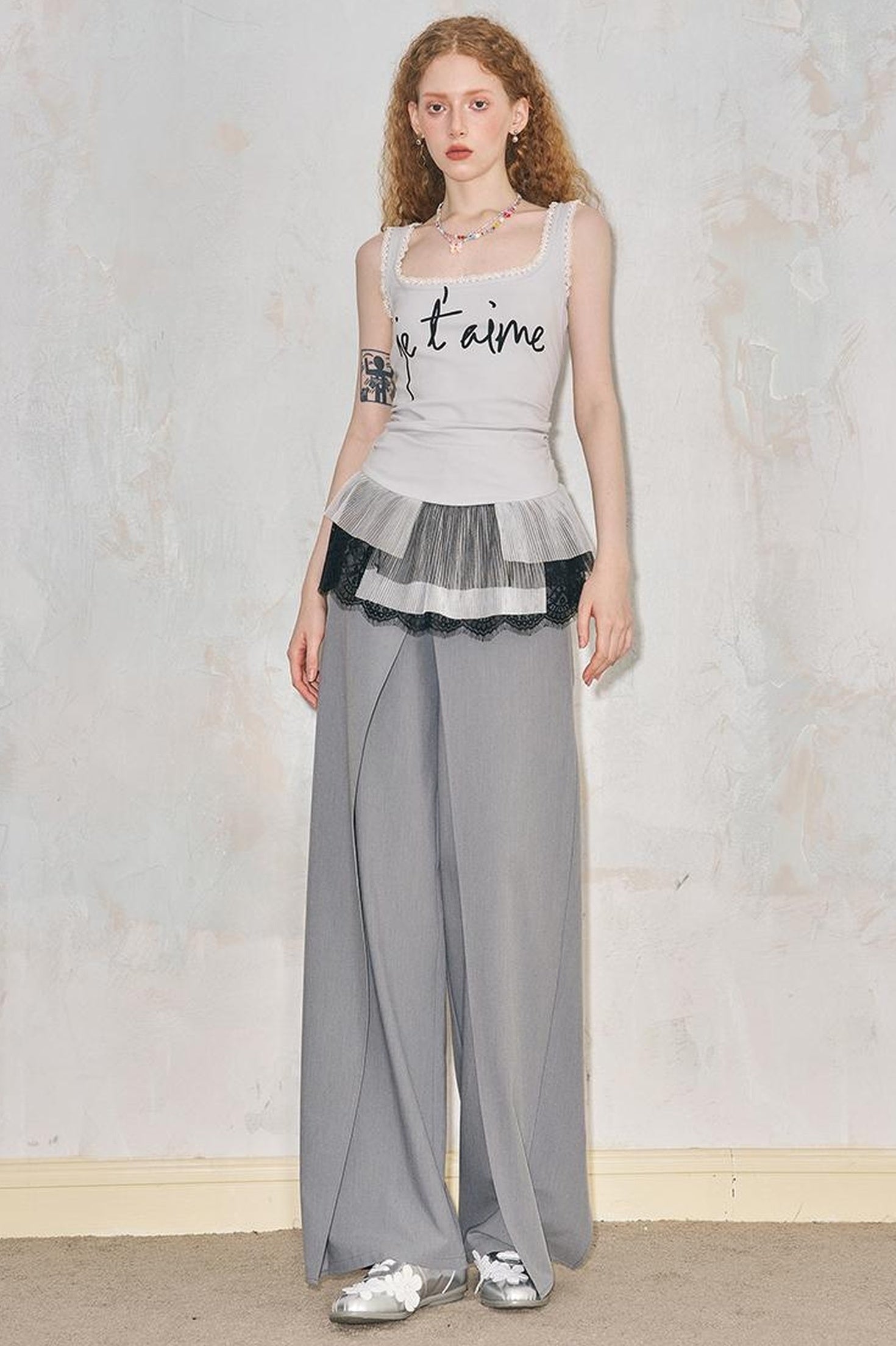 DIDDI MODA Deconstructed Wide Leg Glittery Banana Pants