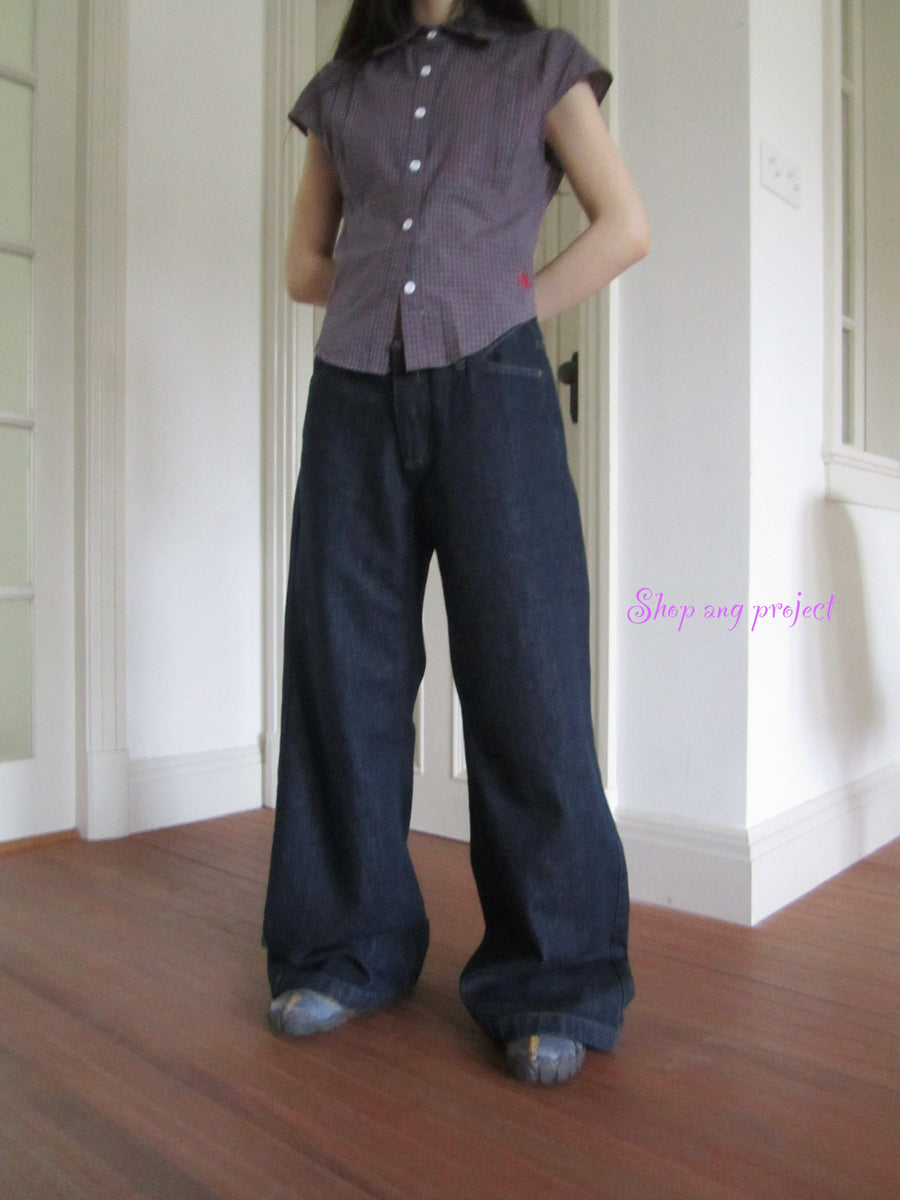 ang project Vintage Washed Low Rise Wide Leg Jeans