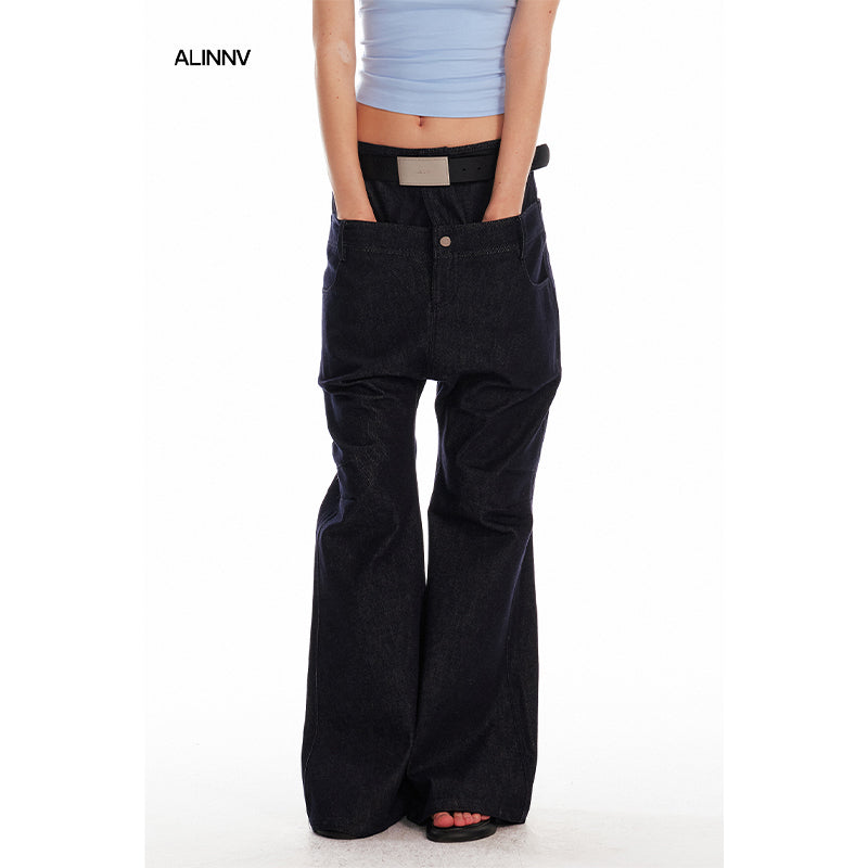 ALINNV STUDIO Double Waist Denim Drop Crotch Pants