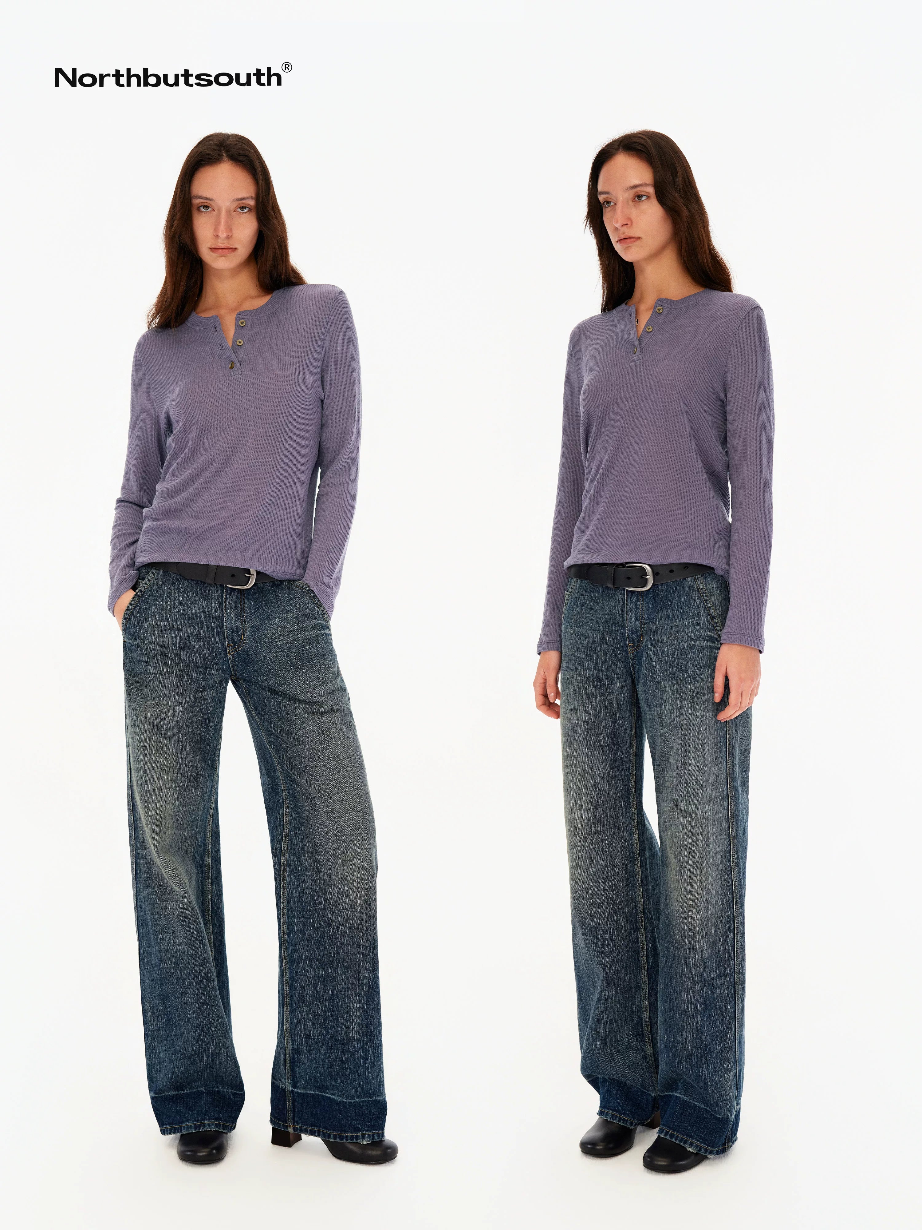 Deep Blue Washed Whisker Slanted Pockets Women&