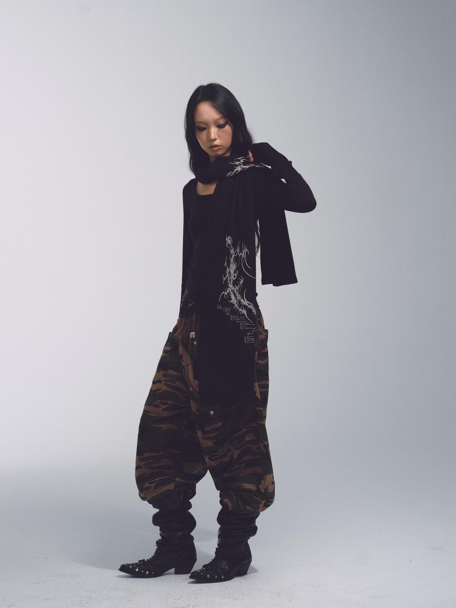 NONAME SPACE Deformed Camo Low Waist Sweatpants Loose Fit Stretch Print