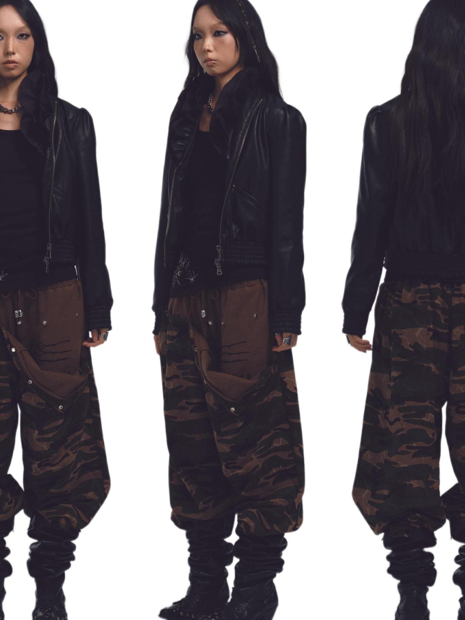 NONAME SPACE Deformed Camo Low Waist Sweatpants Loose Fit Stretch Print