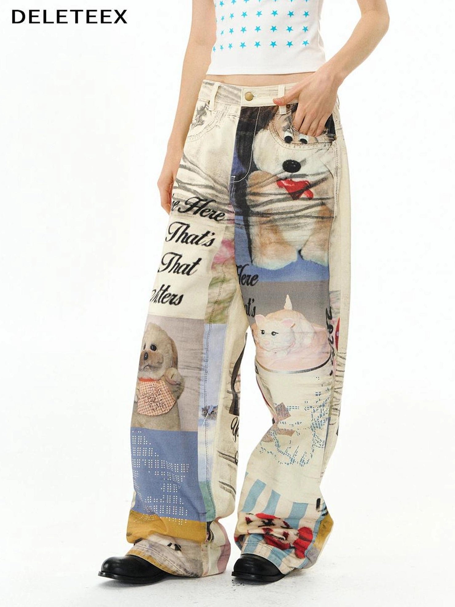 Soft Cotton Loose Fit Straight Leg Zip Fly Pockets Women Pants