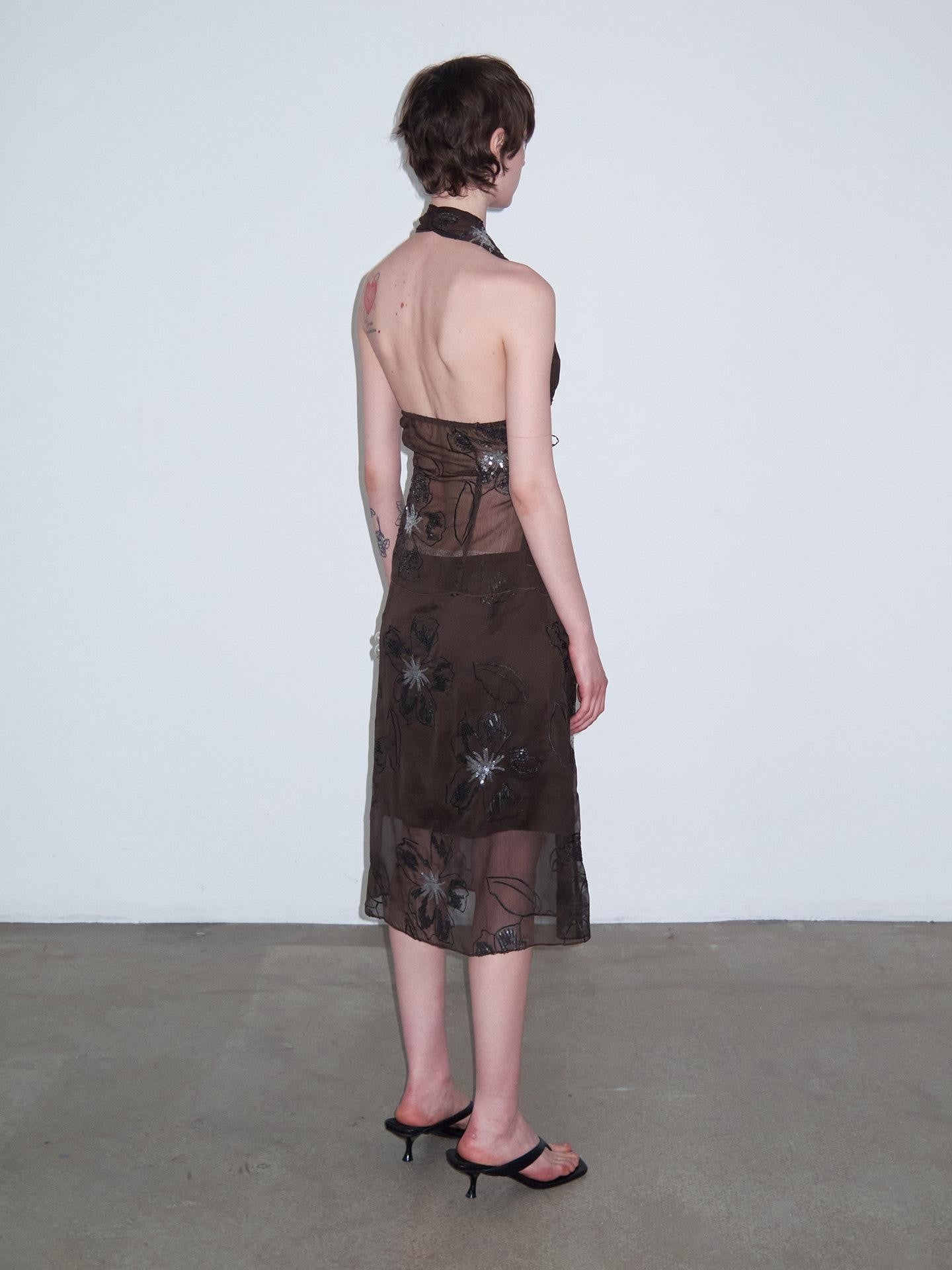 Delivery 3d Embroidered Sequin Floral Backless Women&