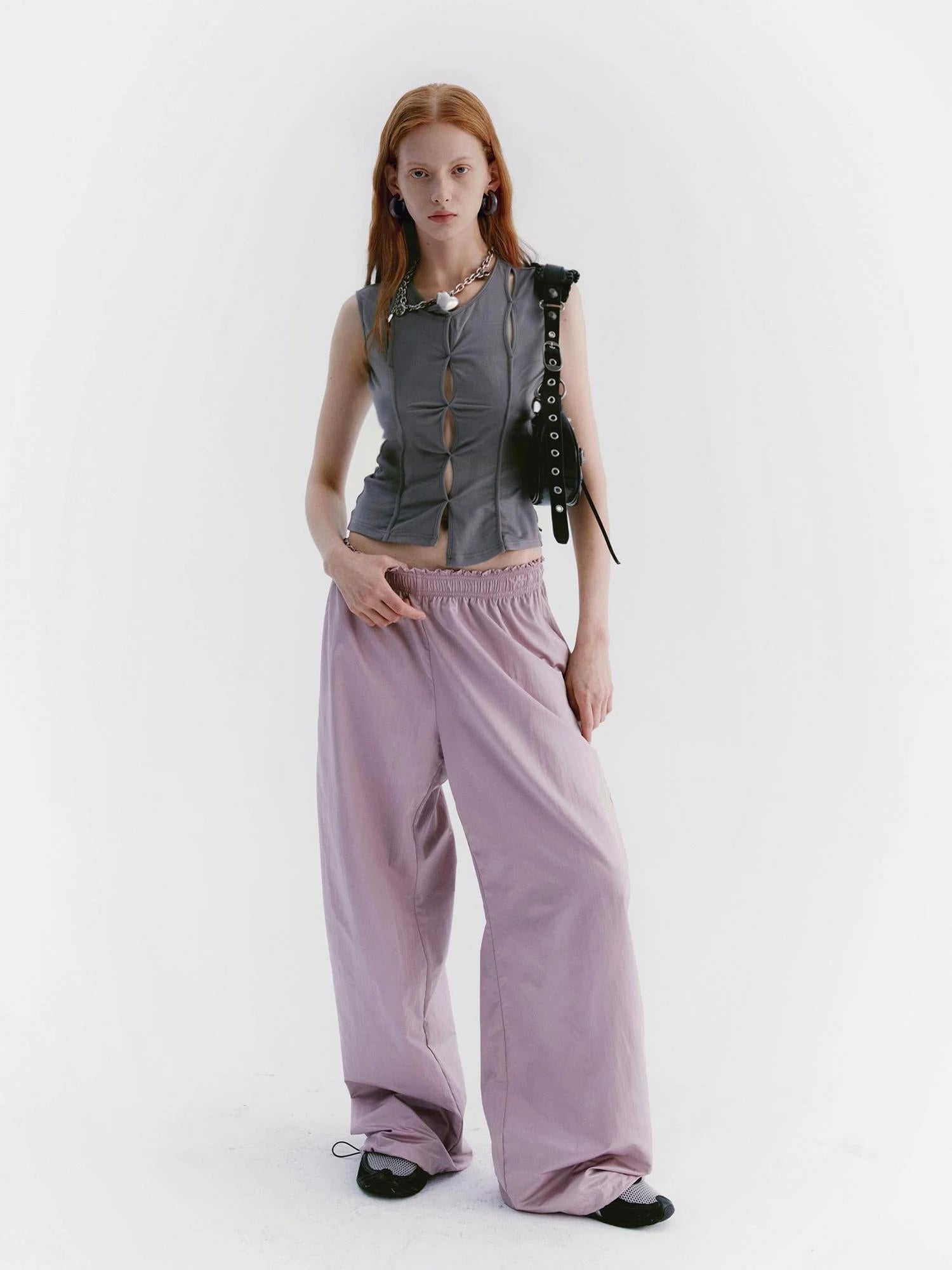 Asymmetric Hem Gray Scoop Neck Cutout Sleeveless Tee