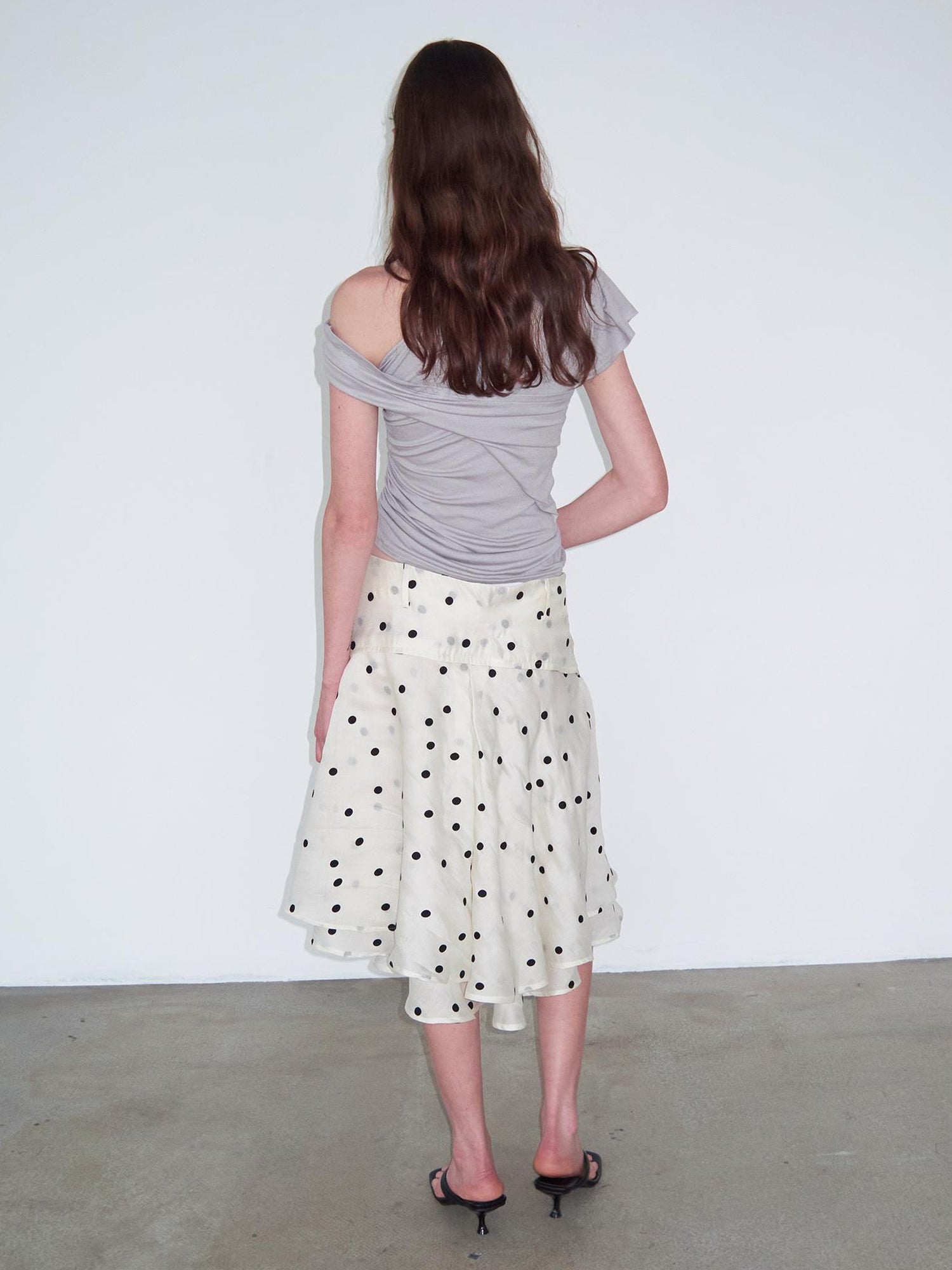 Delivery Asymmetric Pleated Sleeveless T-Shirt Multi-Way Wear Light Gray