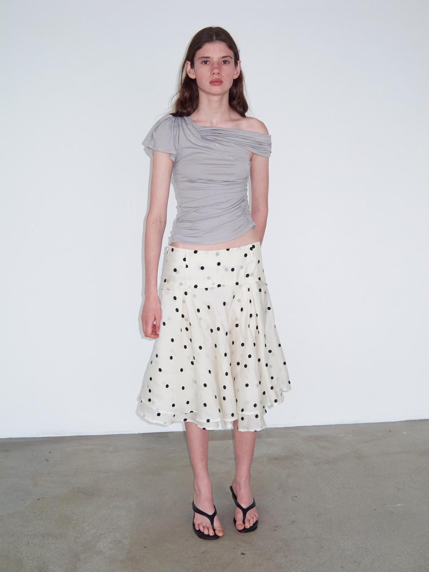 Delivery Asymmetric Pleated Sleeveless T-Shirt Multi-Way Wear Light Gray