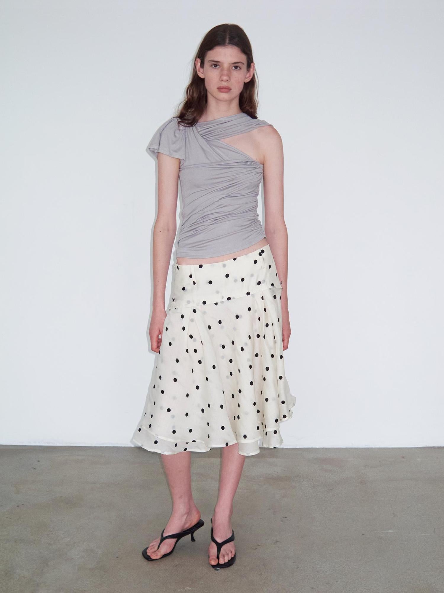 Delivery Asymmetric Pleated Sleeveless T-Shirt Multi-Way Wear Light Gray